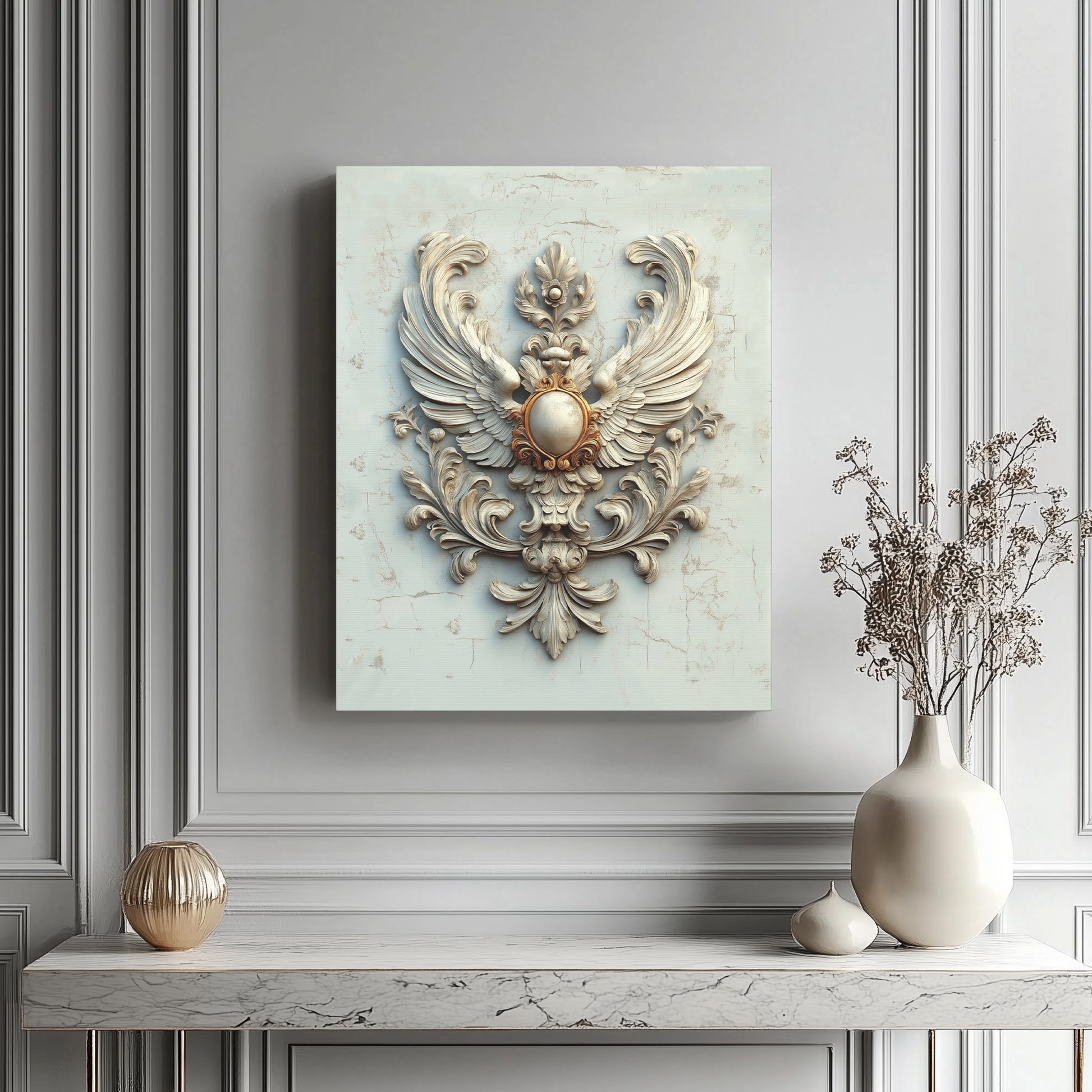 Renaissance Emblem Wall Art - Canvas Gallery Wrap - Limestone Green