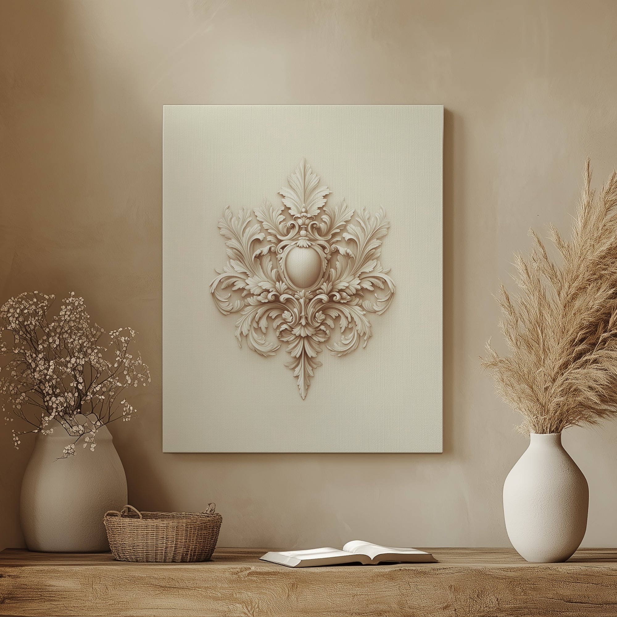 Renaissance Emblem Wall Art - Canvas Gallery Wrap - Soft Grayish White