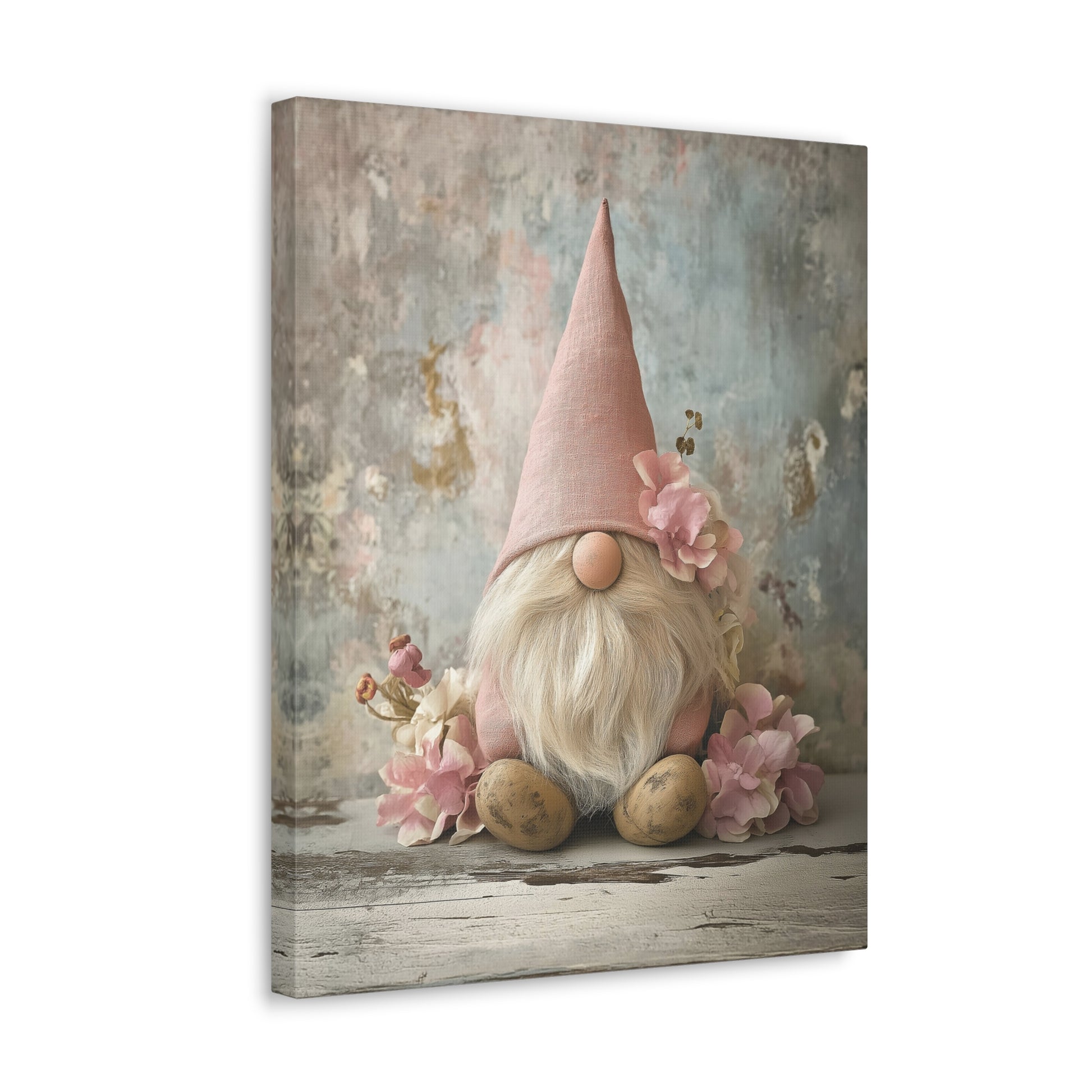 Pink Gnome Wall Art - Canvas Print Gallery Wrap - Shabby Chic