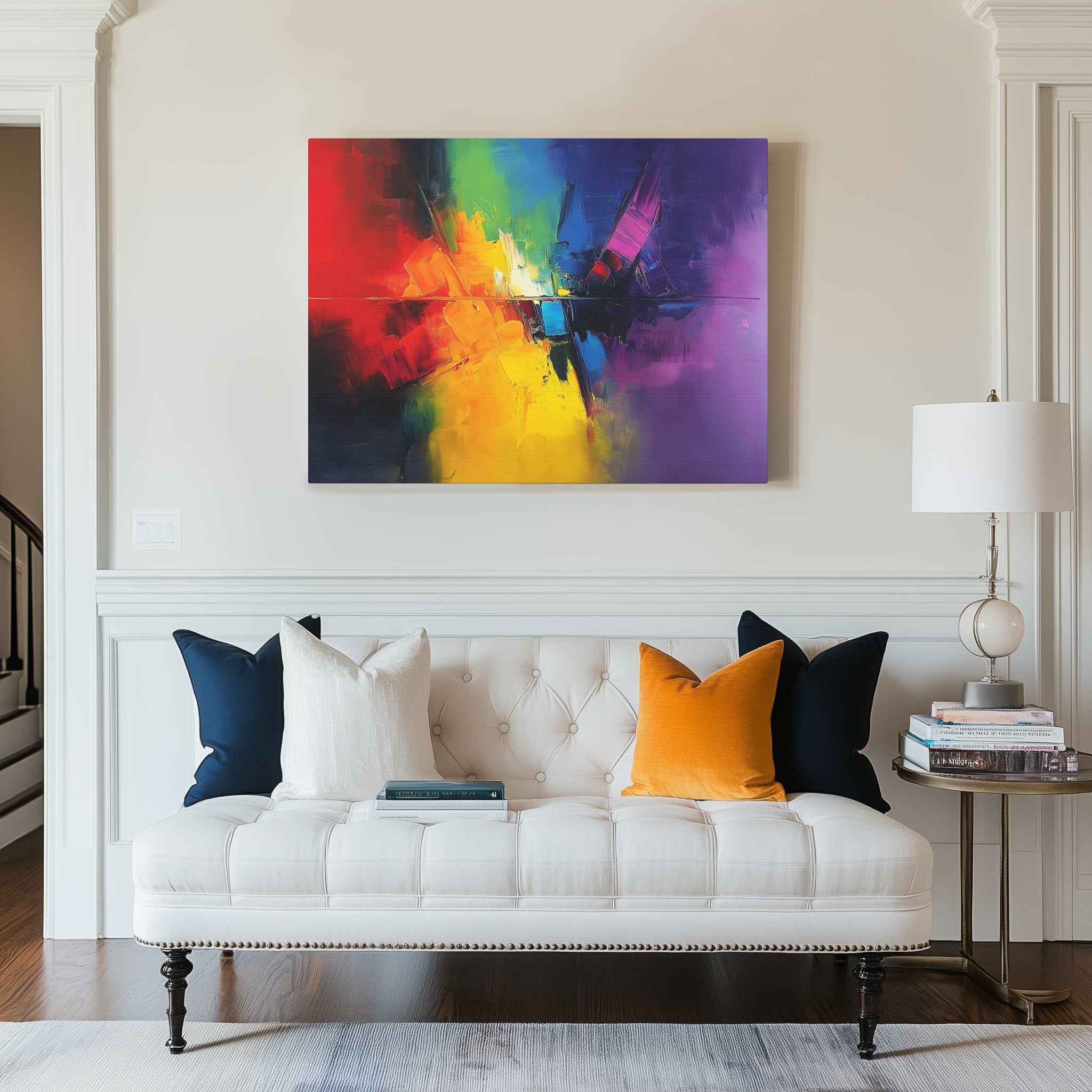 Colorful Abstract Wall Art - Canvas Print Gallery Wrap - Rainbow Impasto II - Horizontal