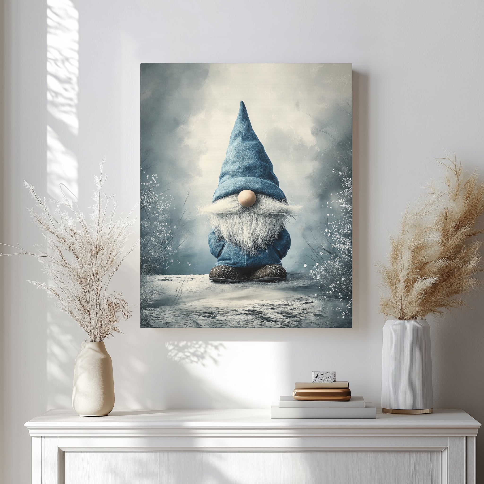 Blue Gnome Wall Art - Canvas Print Gallery Wrap - Shabby Chic