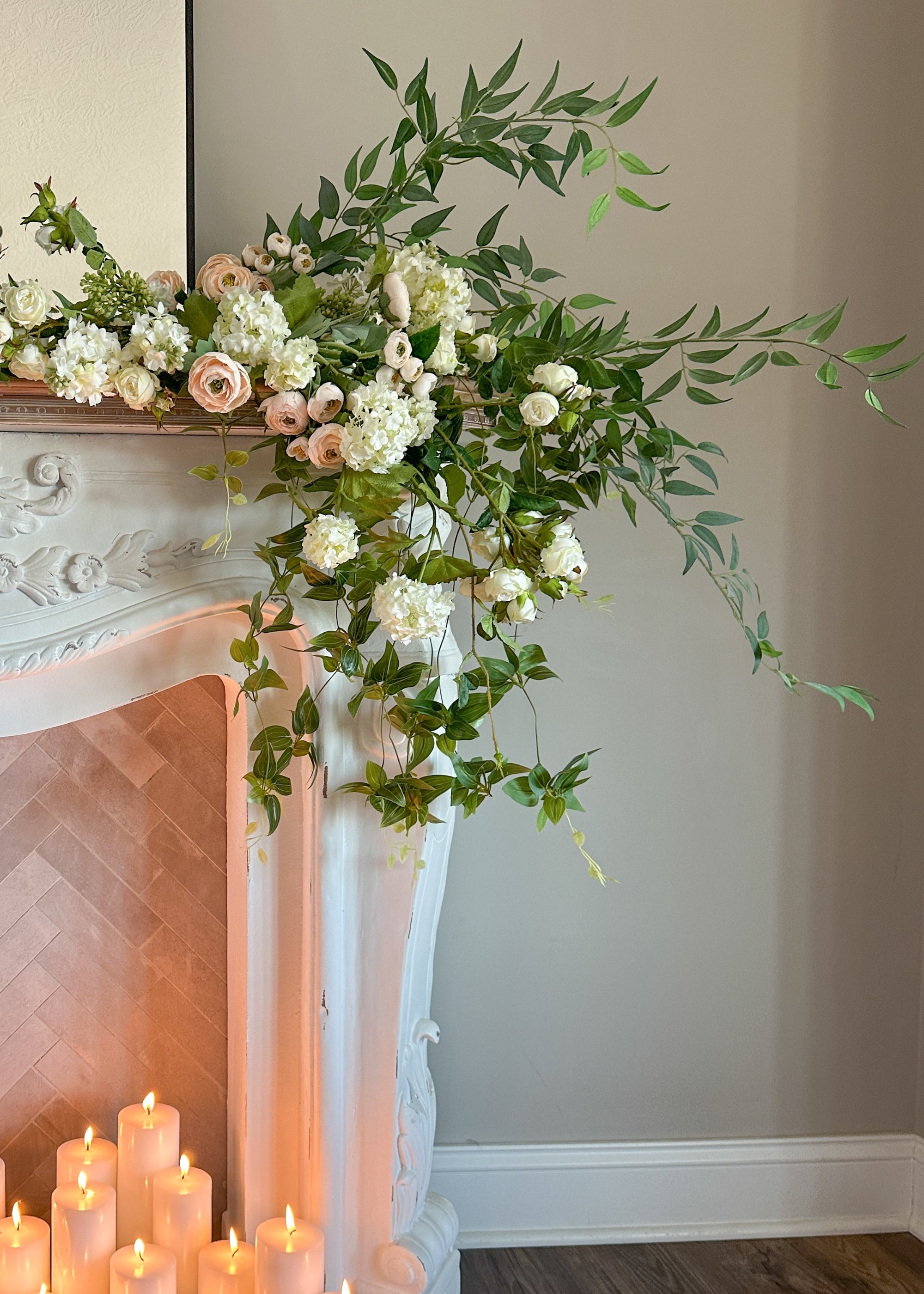 Tall Artificial Rose Branch in Cream White - 44"