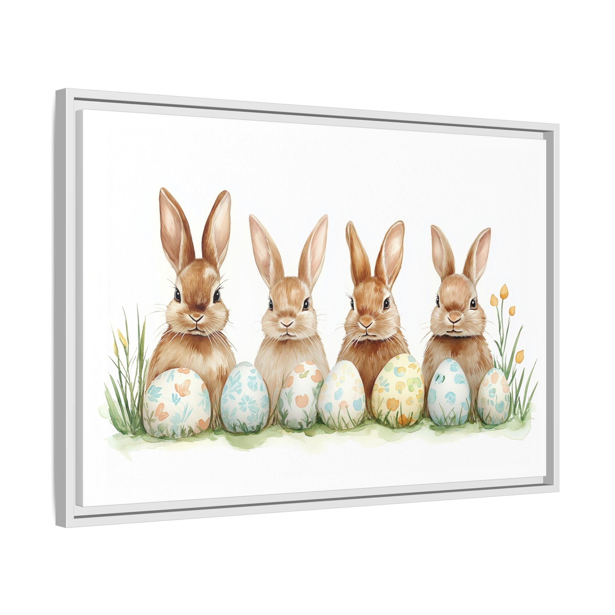 Easter Bunny Canvas Art - White Framed Watercolor Print