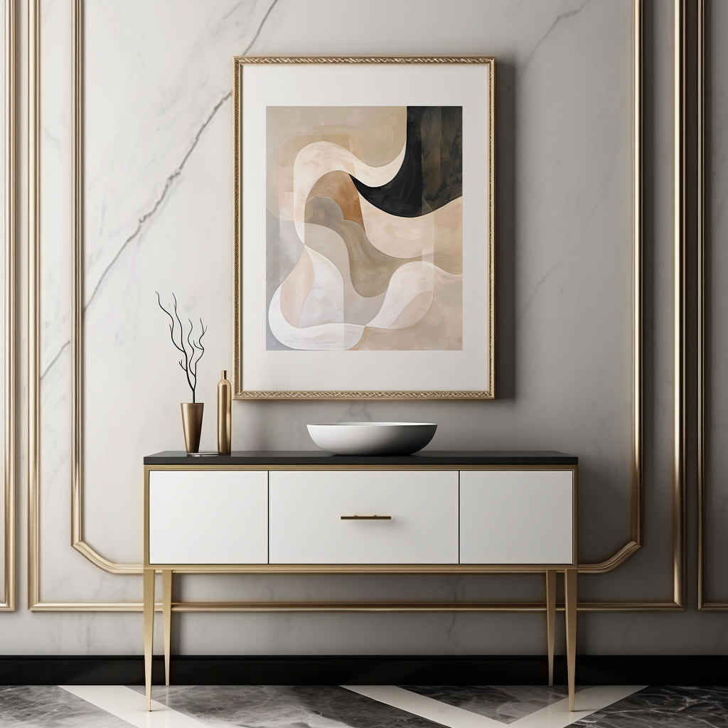 Abstract Curves Wall Art Print - Neutral and Black