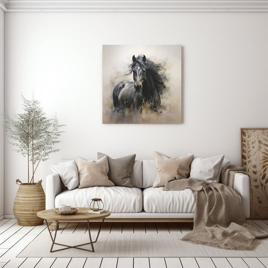 Black Horse Wall Art - Canvas Print Gallery Wrap - Illustration