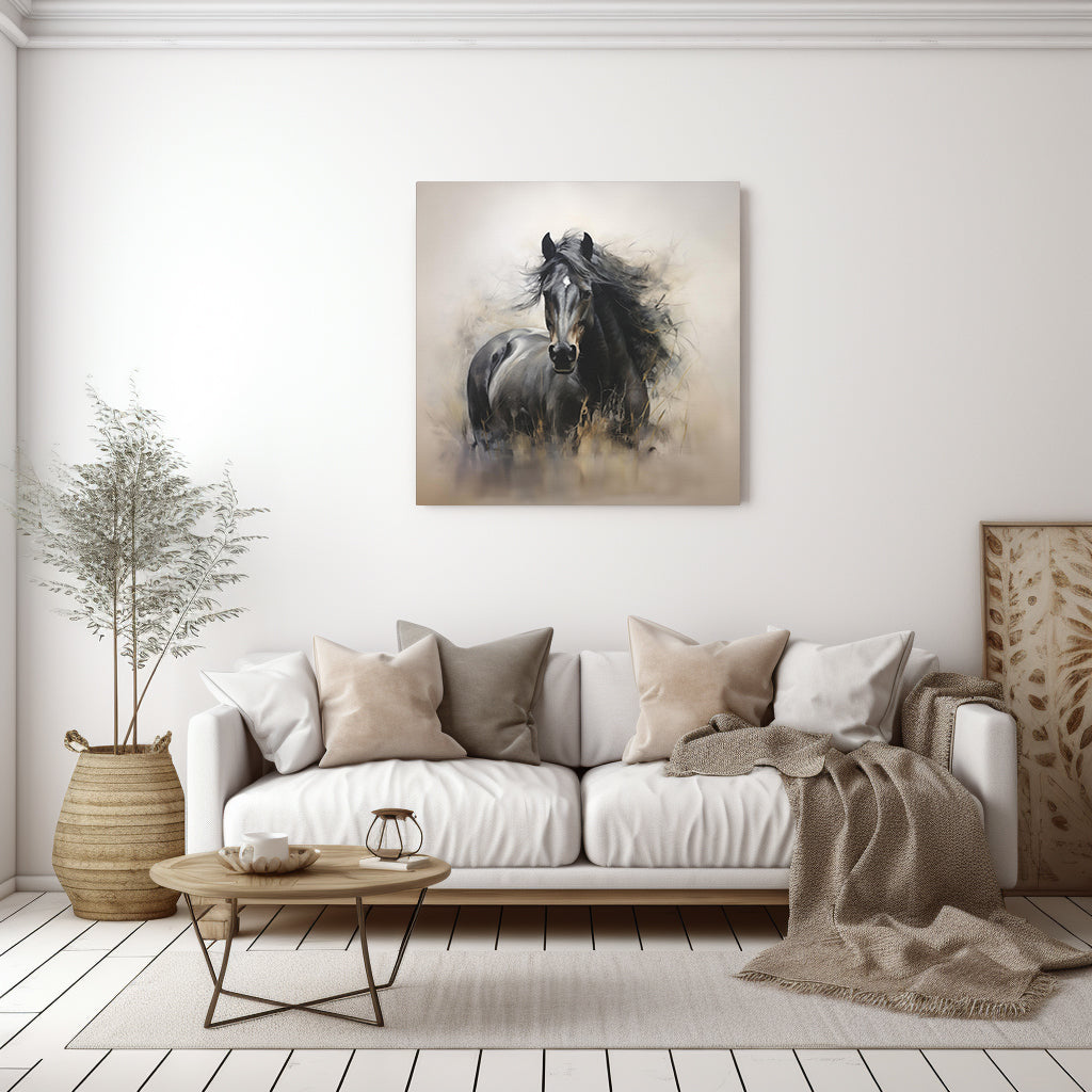 Wild Black Horse Wall Art - Canvas Print Gallery Wrap