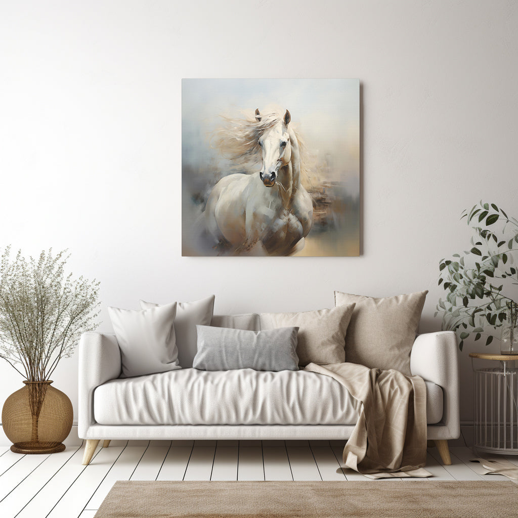 Wild White Horse Wall Art - Canvas Print Gallery Wrap