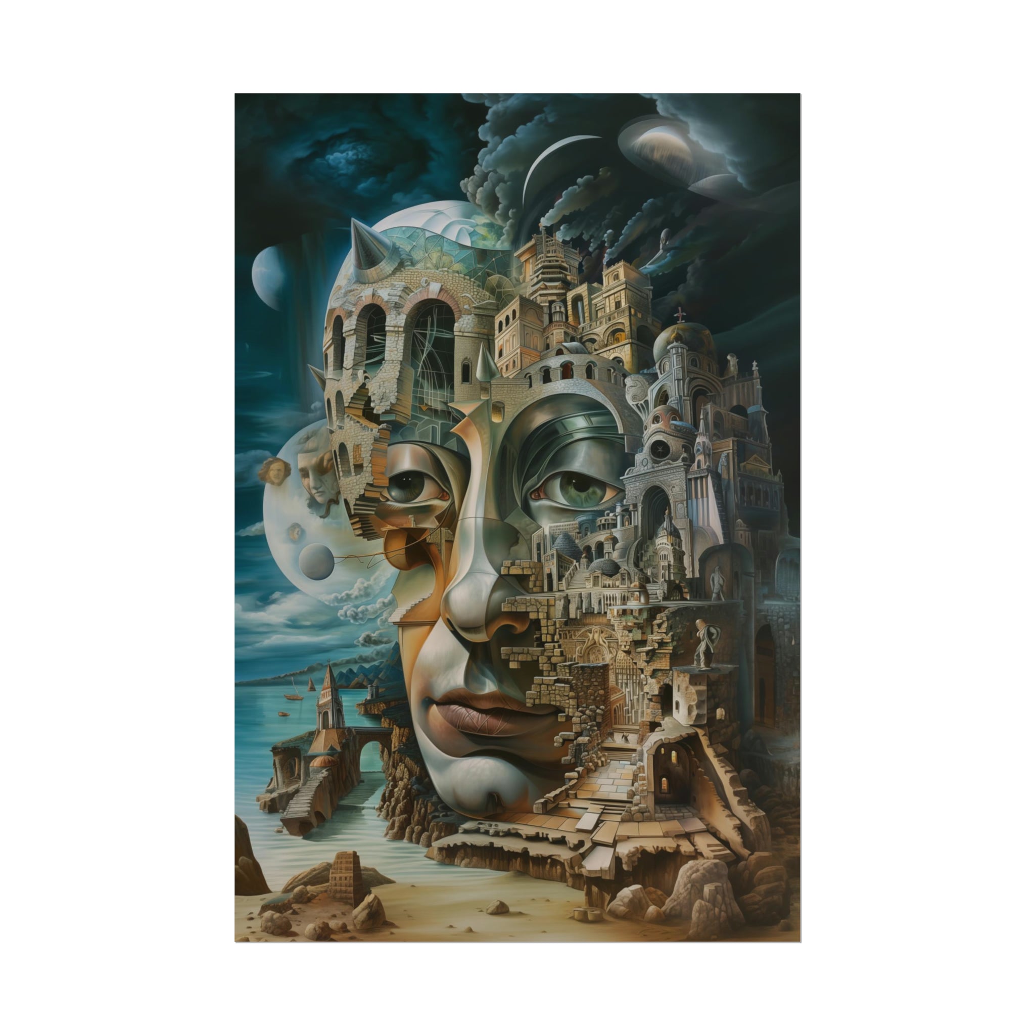 Surrealism Wall Art Print - Face Carved Out Of Ancient Ruins