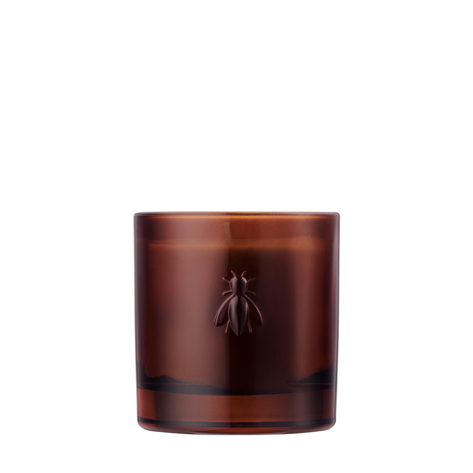 Brown glass candle with a logo on a white background