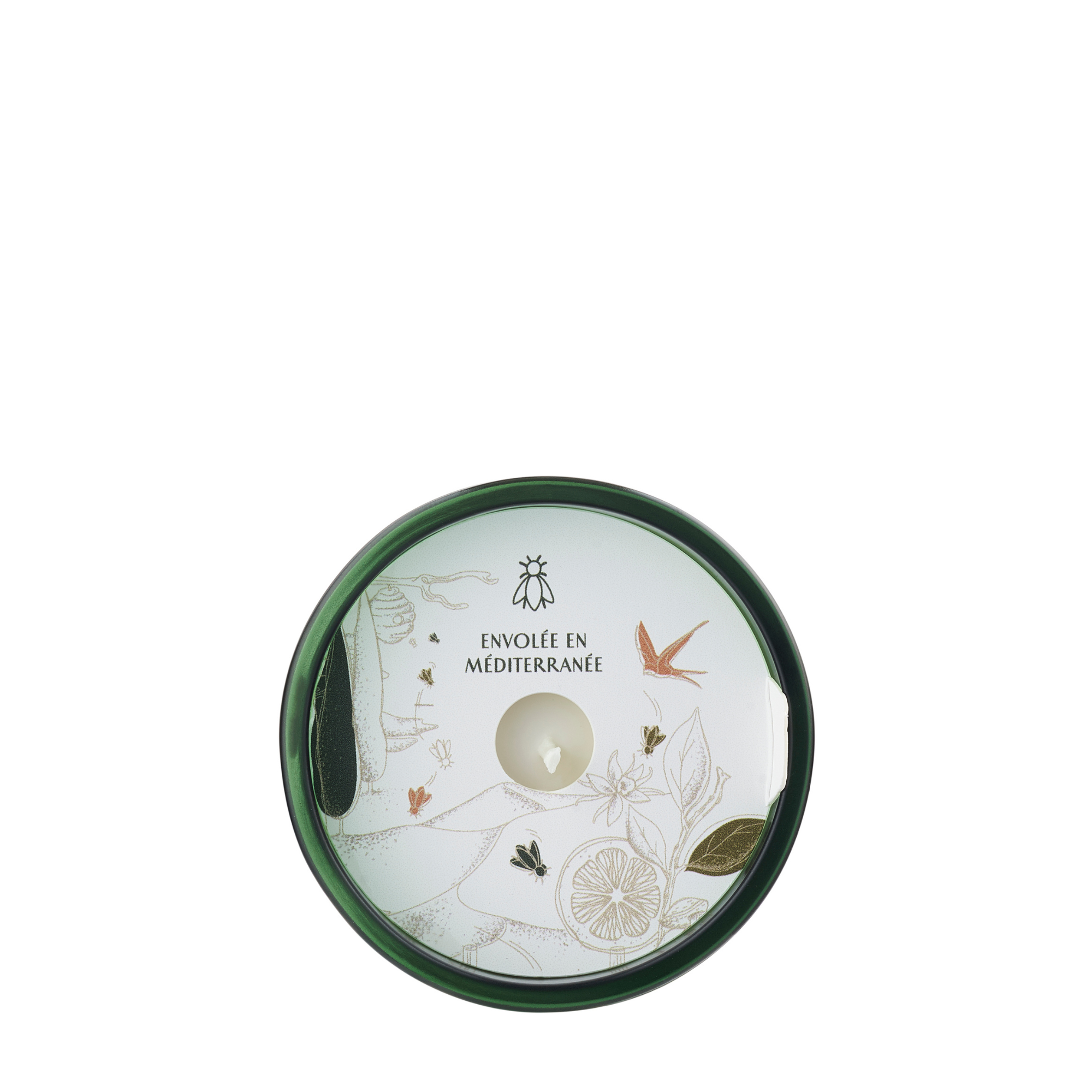 La Rochère Round green container with white label featuring nature-themed design on a white background
