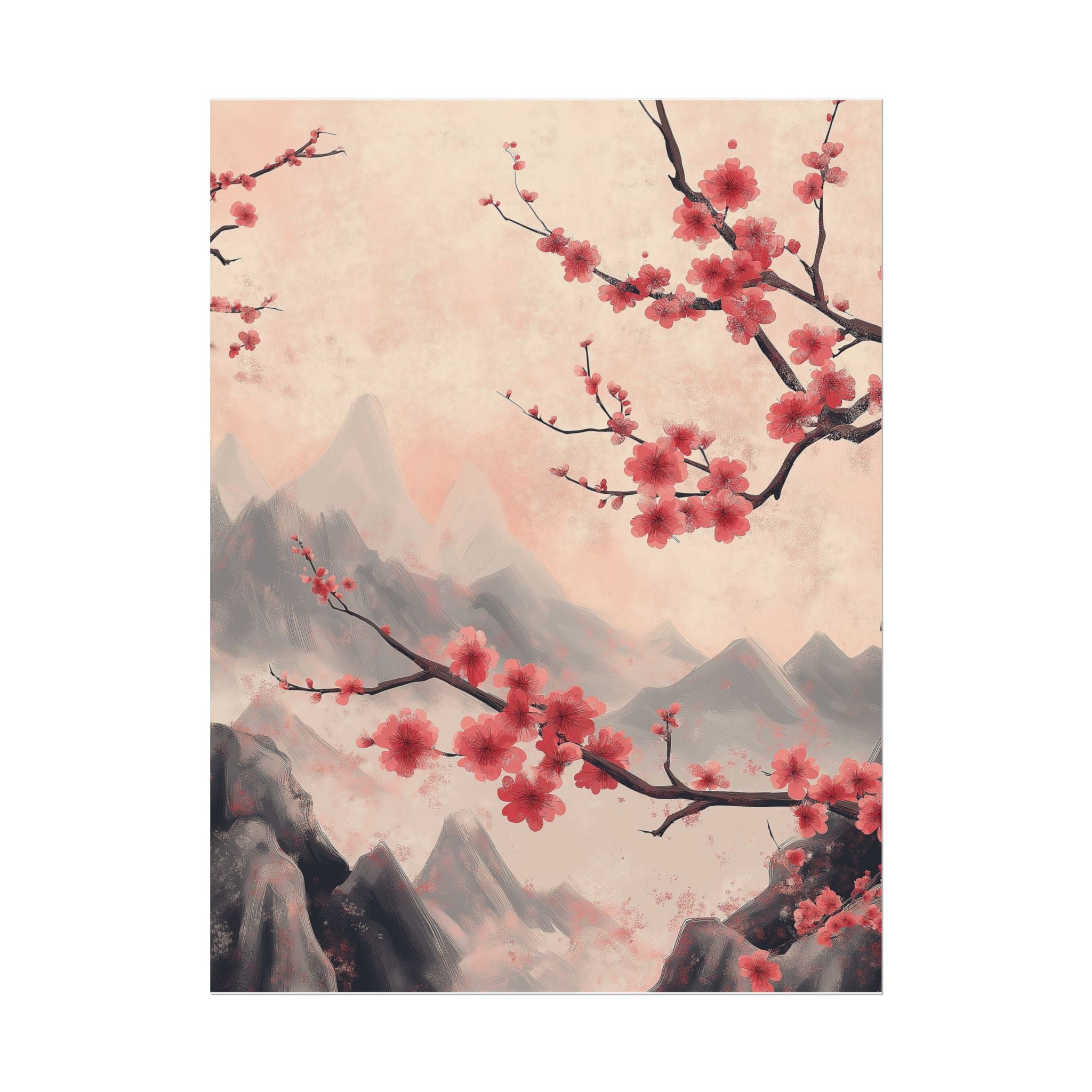 Art Print - Chinoiserie Cherry Blossoms against Hazy Pink Sky