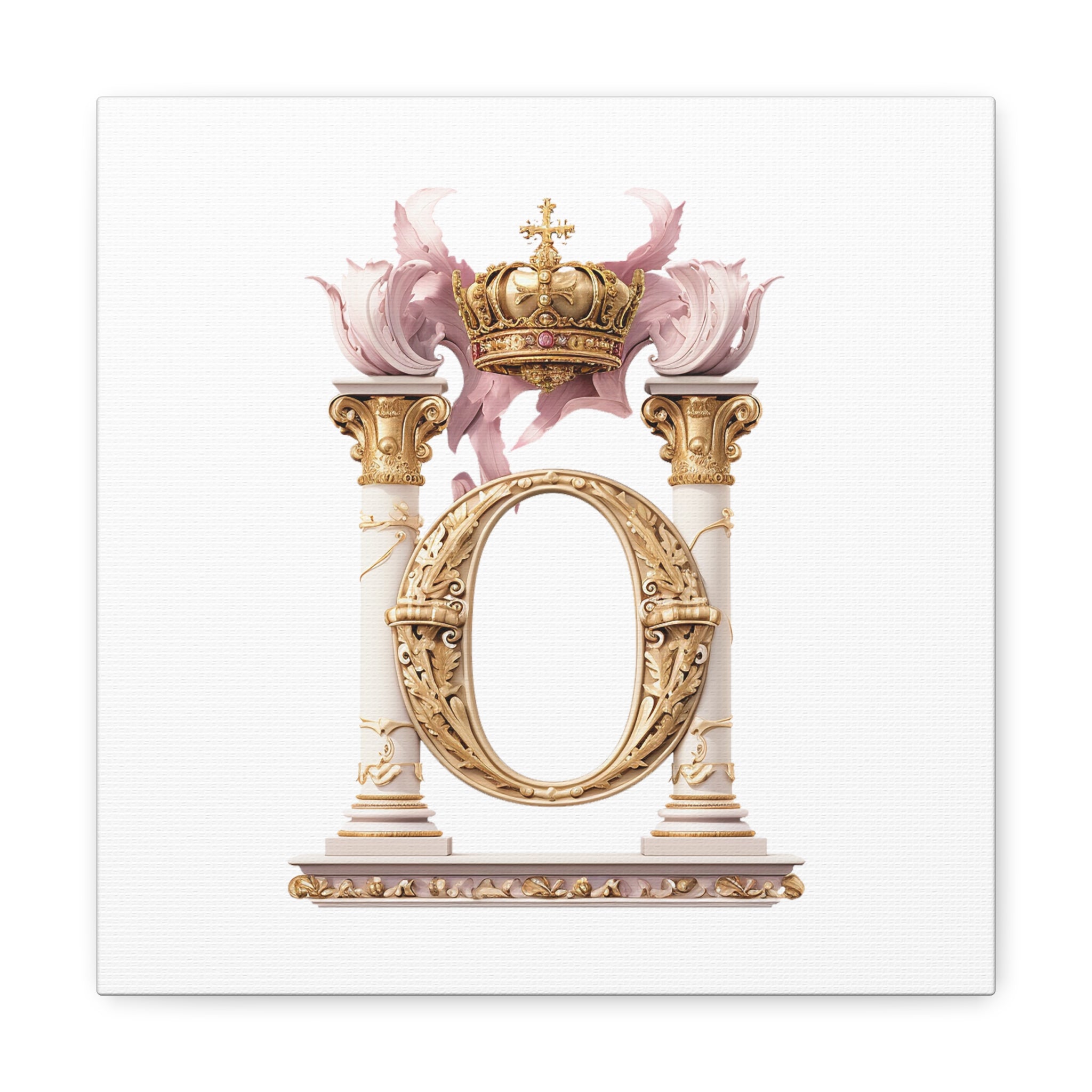 Monogram O Wall Art - Canvas Print Gallery Wrap - Single Initial Letter with Crown - Pink and Gold