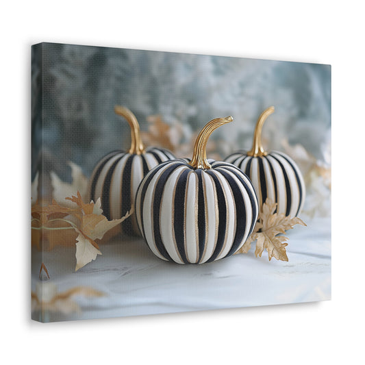 Wall Art Canvas Print - Pumpkin Black and White Striped Horizontal Gallery Wrap