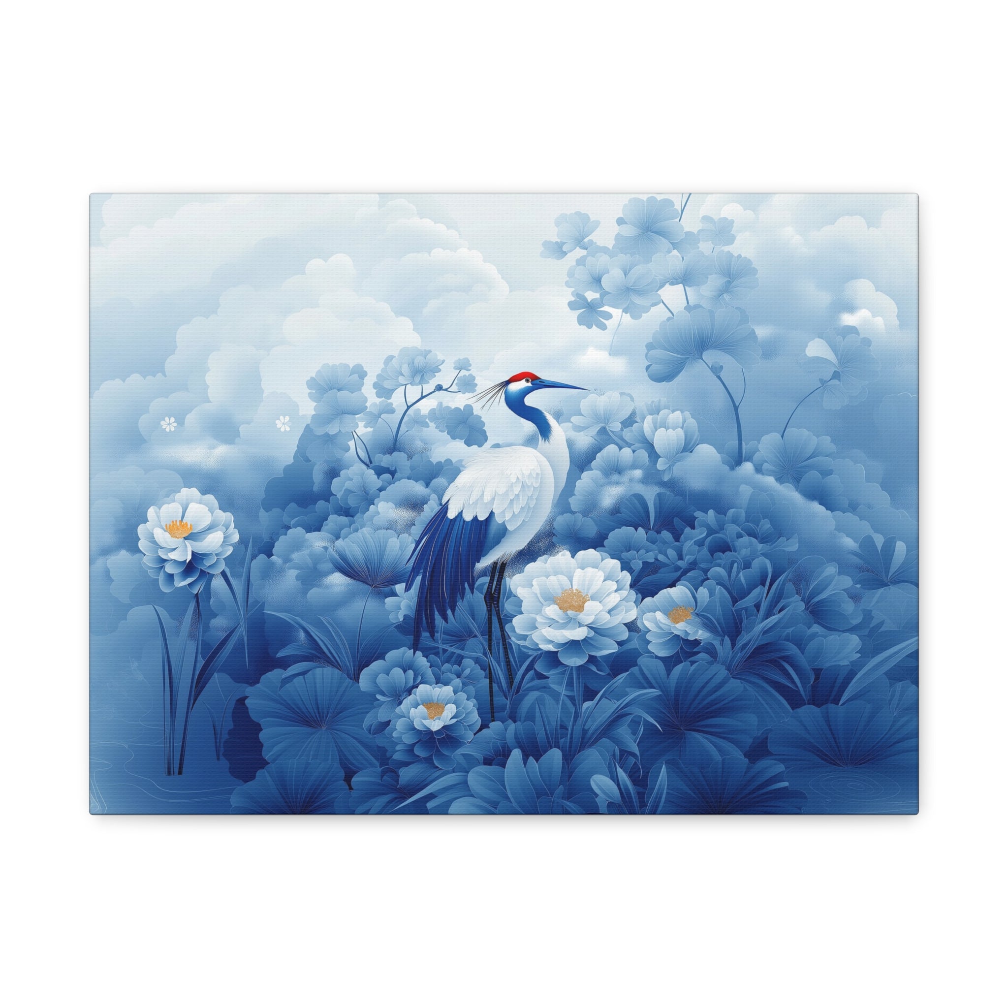 Canvas Print - Chinoiserie Crane in Blue & White - Gallery Wrap Wall Art