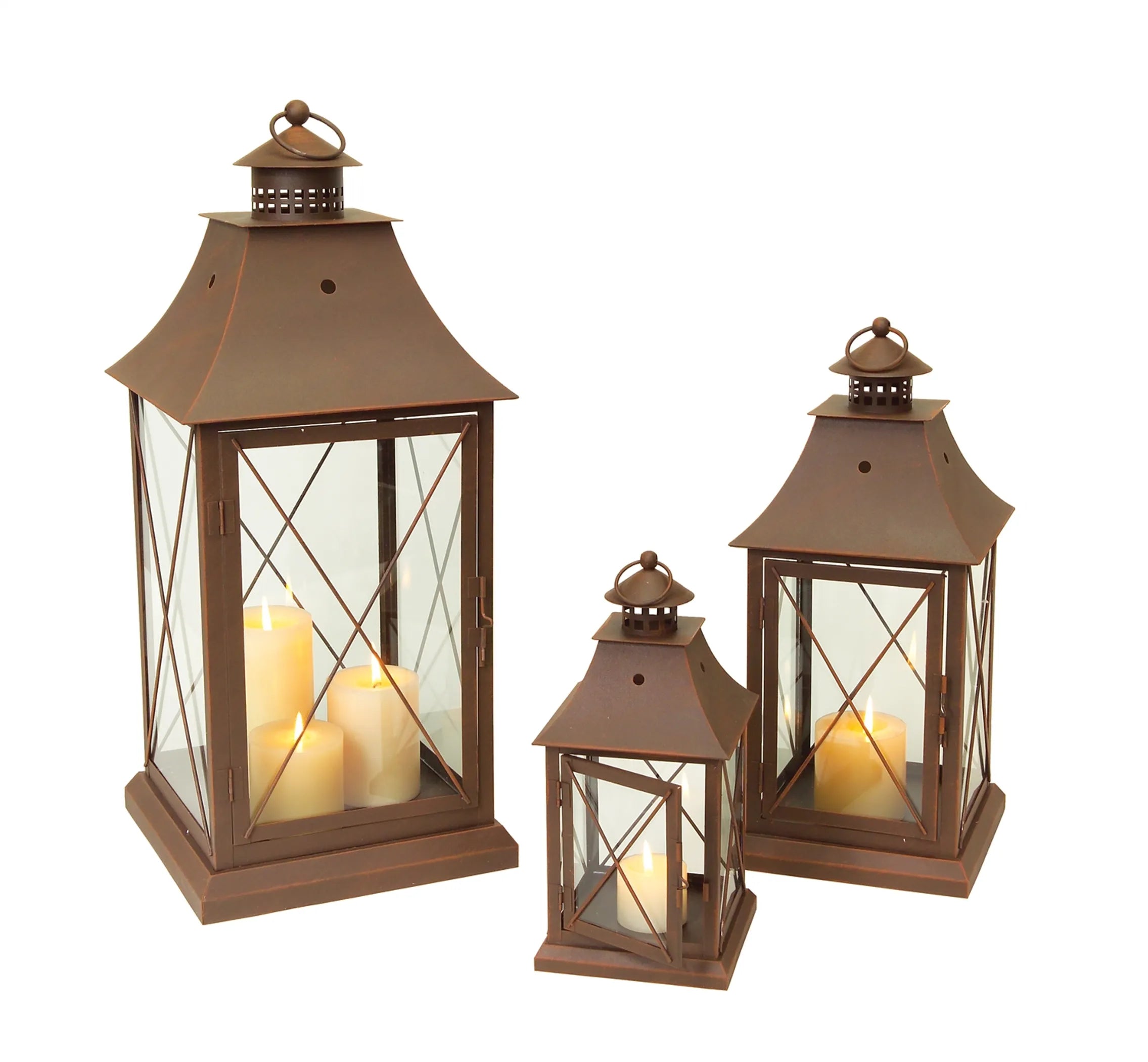 Lantern (Set of 3) 11.5", 17", 24"H Metal/Glass