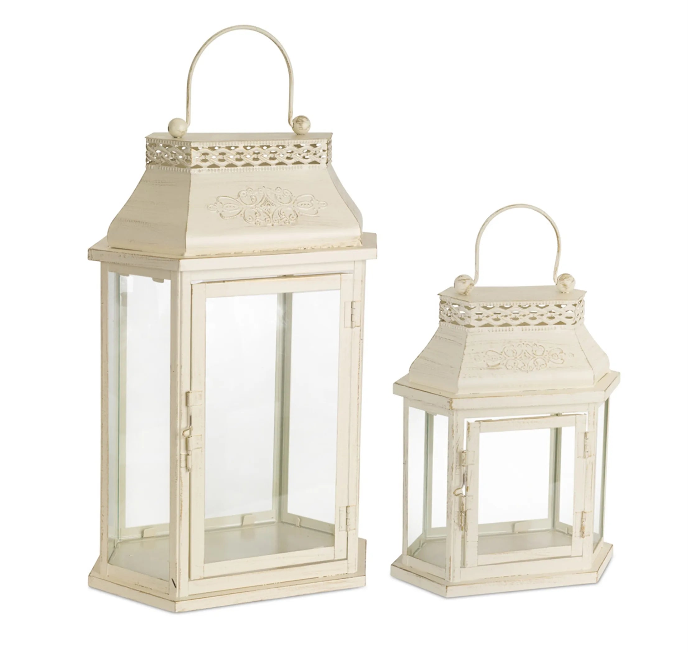 Lantern (Set of 2) 10.5", 17"H Metal/Glass