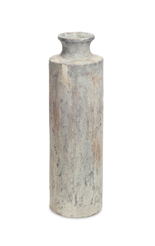 Tall Chalky Ceramic Vase, White / Grey and Terra Cotta