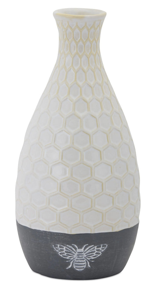 Ceramic Honeycomb Patterned Vase with Bee Motif (Set of 2)