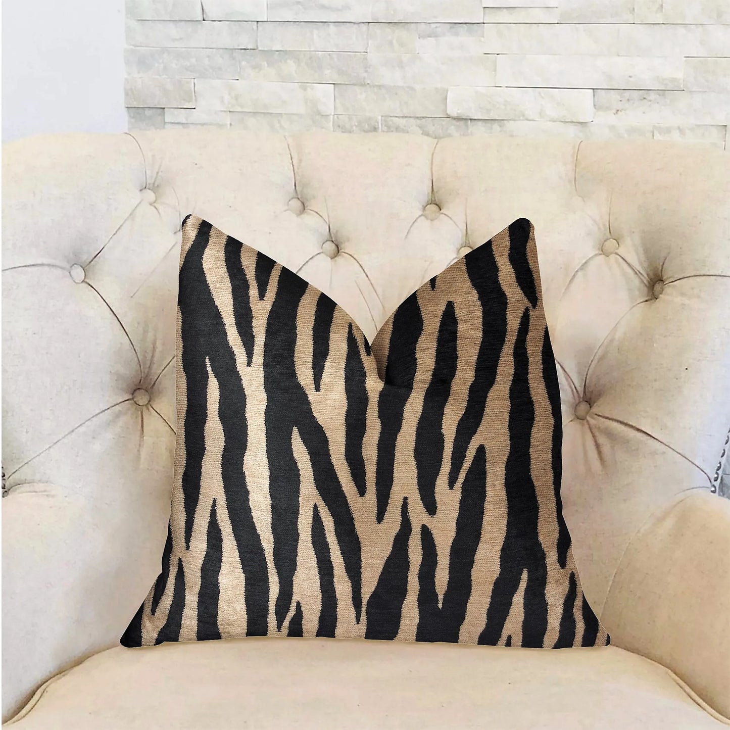 Luxury Throw Pillow, Zebra Black and Beige