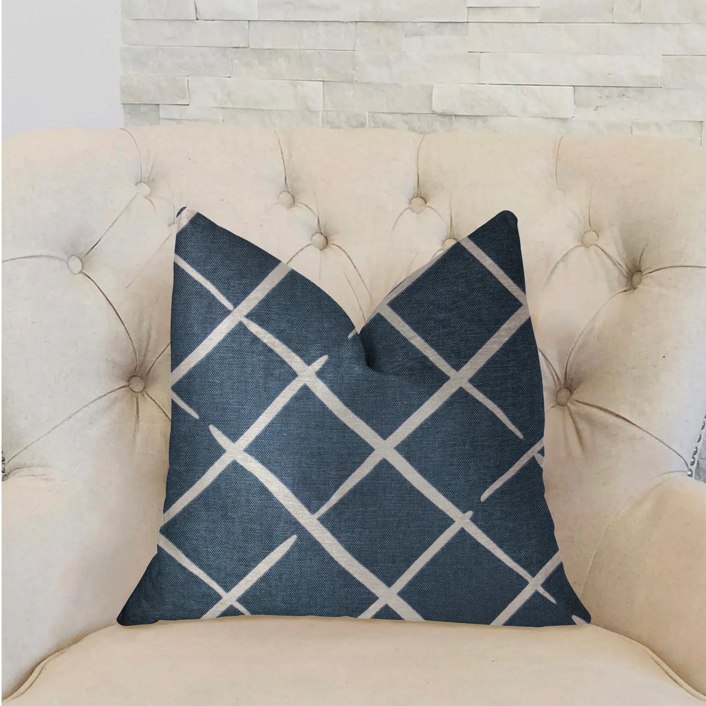 Plutus DaVinci Blue and White Luxury Throw Pillow