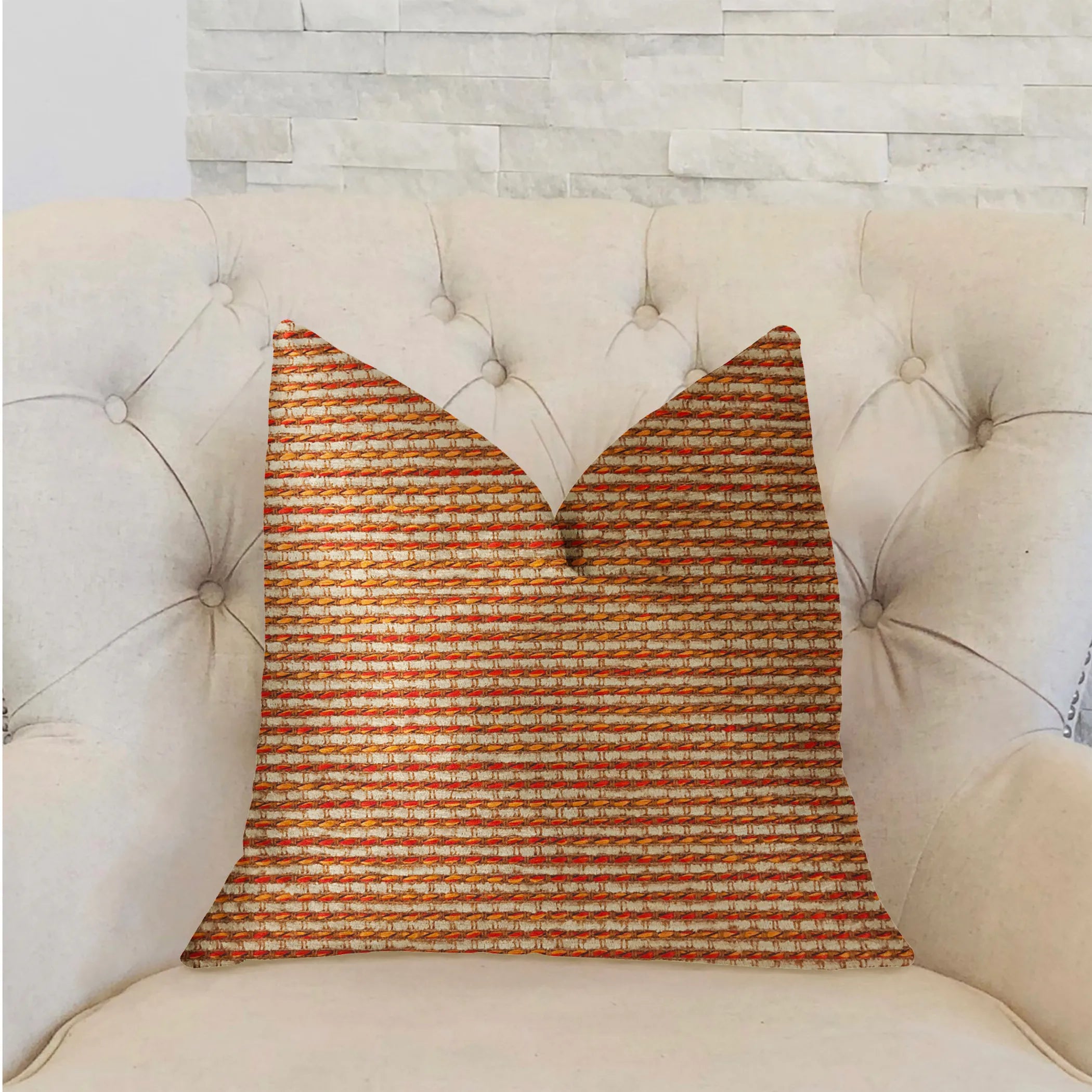 French Luxury Throw Pillow, Brick Orange and Beige