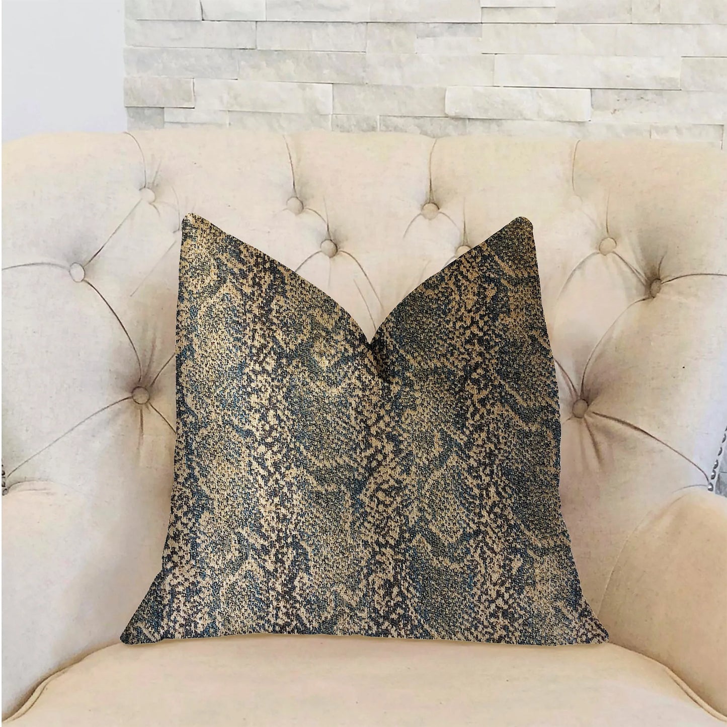 Luxury Throw Pillow, Exotic Phantom Blue and Gold