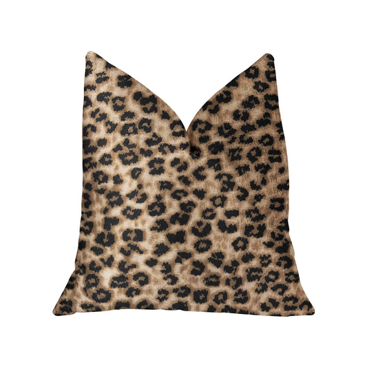 Plutus Crimson Cheetah Black and Brown Luxury Throw Pillow