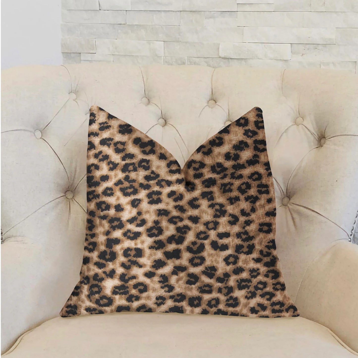 Plutus Crimson Cheetah Black and Brown Luxury Throw Pillow