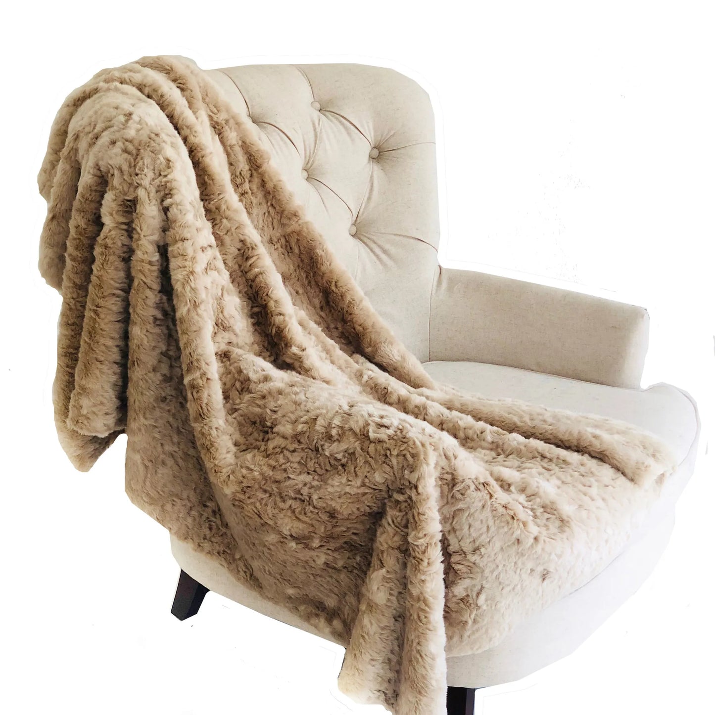 Plutus Champagne Persian Chilla Faux Fur Handmade Luxury Throw