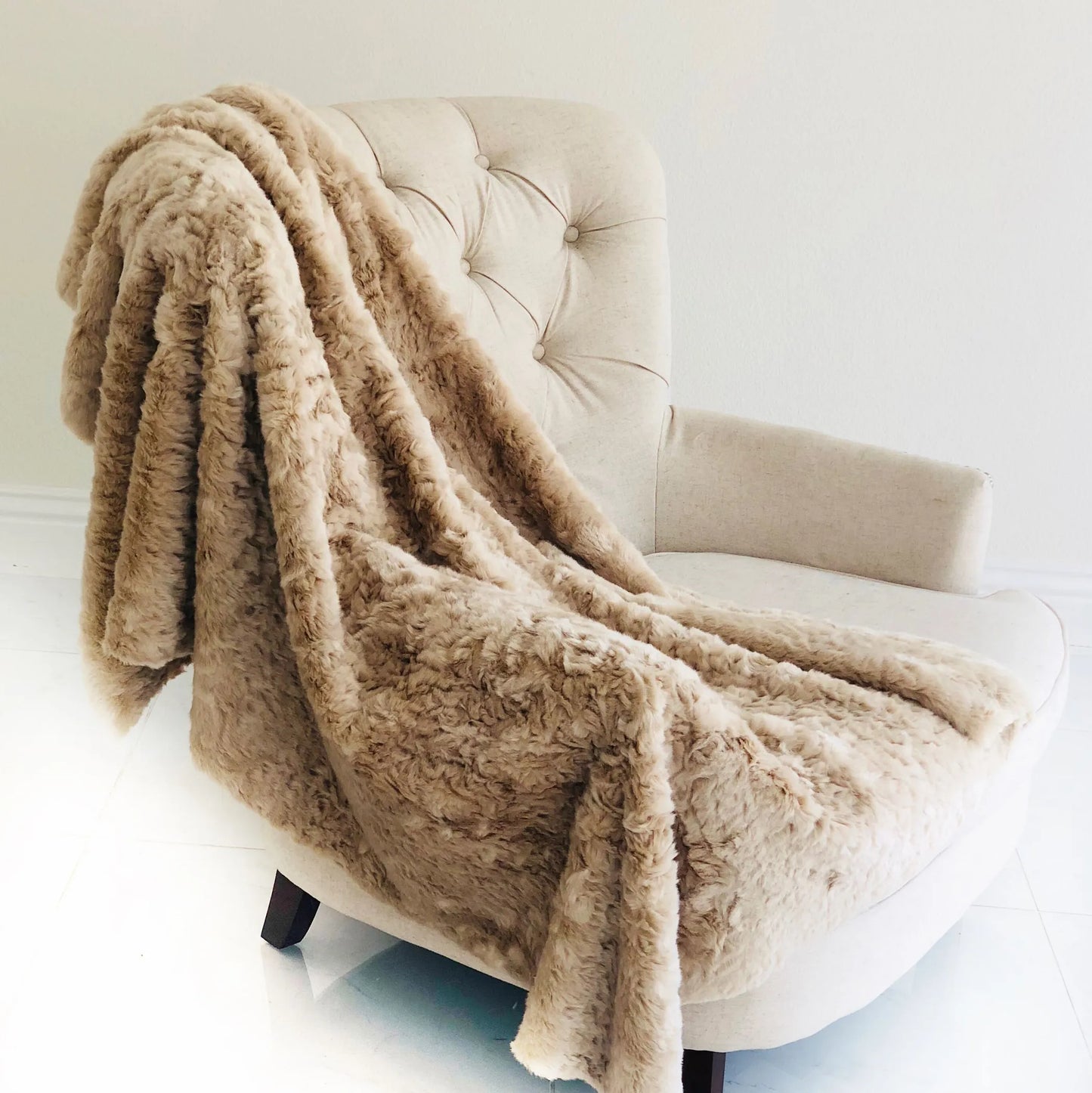 Plutus Champagne Persian Chilla Faux Fur Handmade Luxury Throw