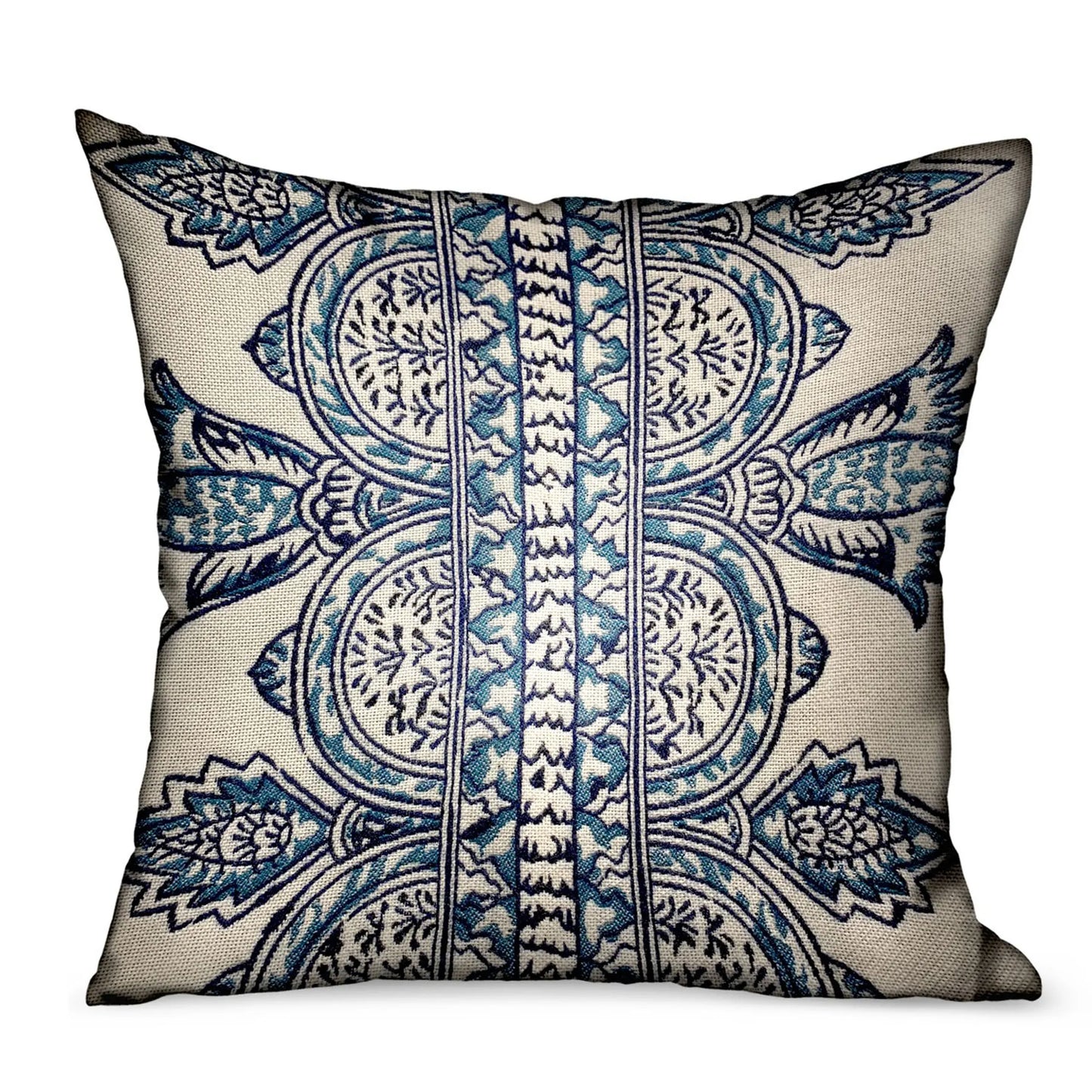 Plutus Aristocratic Floret White/ Blue Paisley Luxury Outdoor/Indoor Throw Pillow