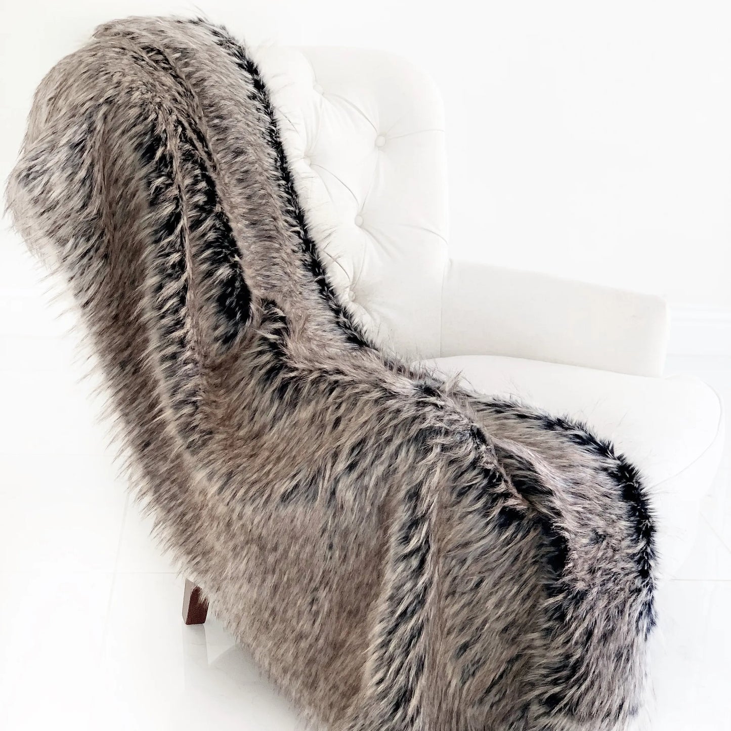 Plutus Foxy Brown Gray Plush Handmade Luxury Faux Fur Throw