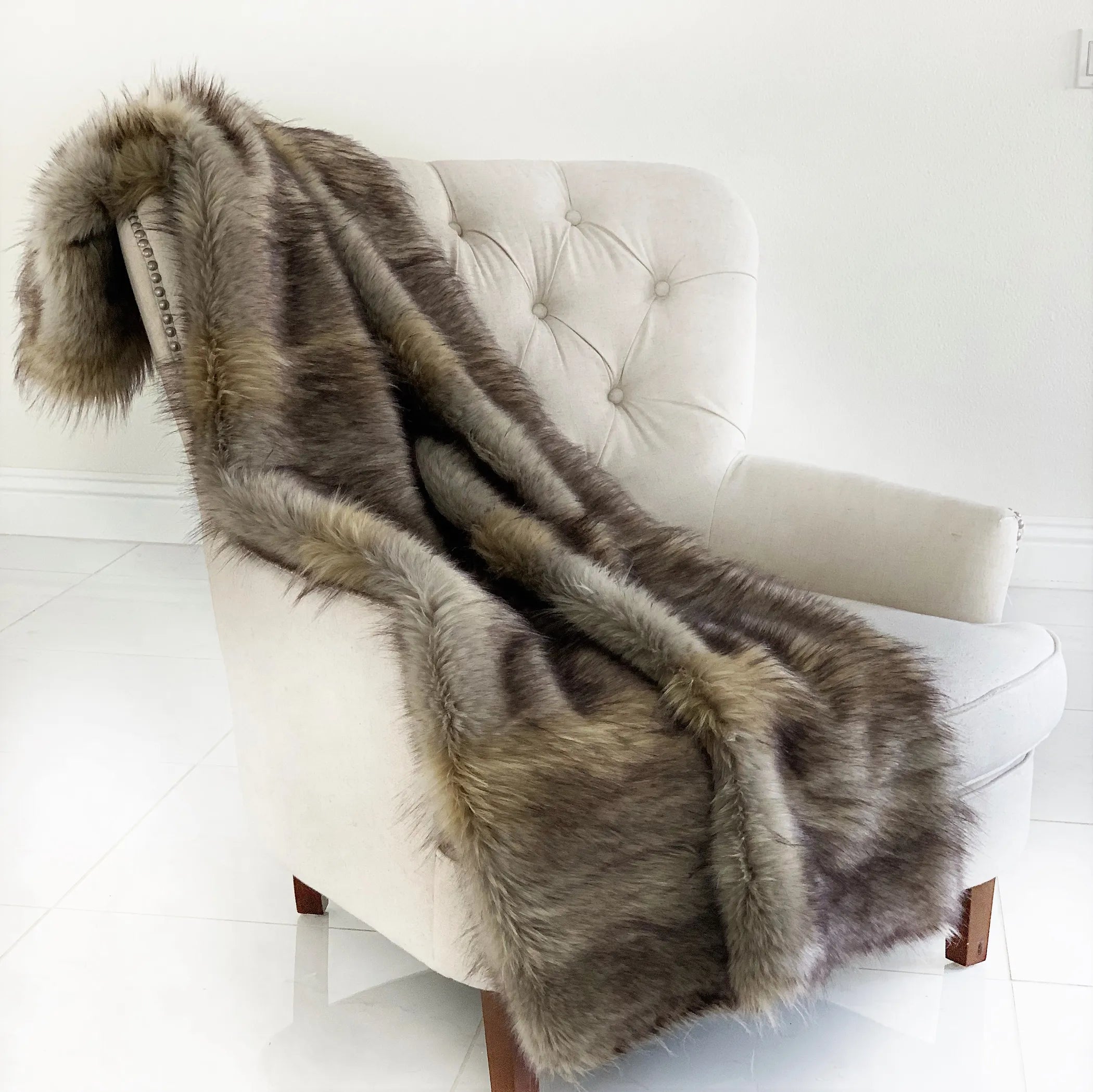 Gray Wolverine Pelage Plush Handmade Luxury Faux Fur Throw