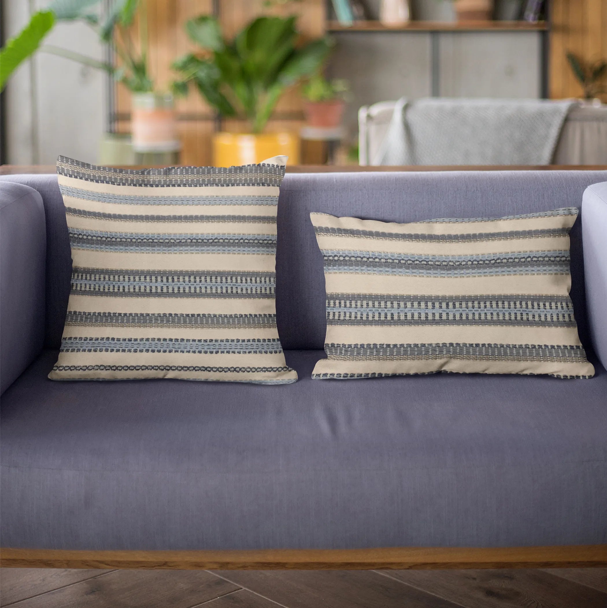 Luxury Throw Pillow, Blue, Beige Lanes Stripe