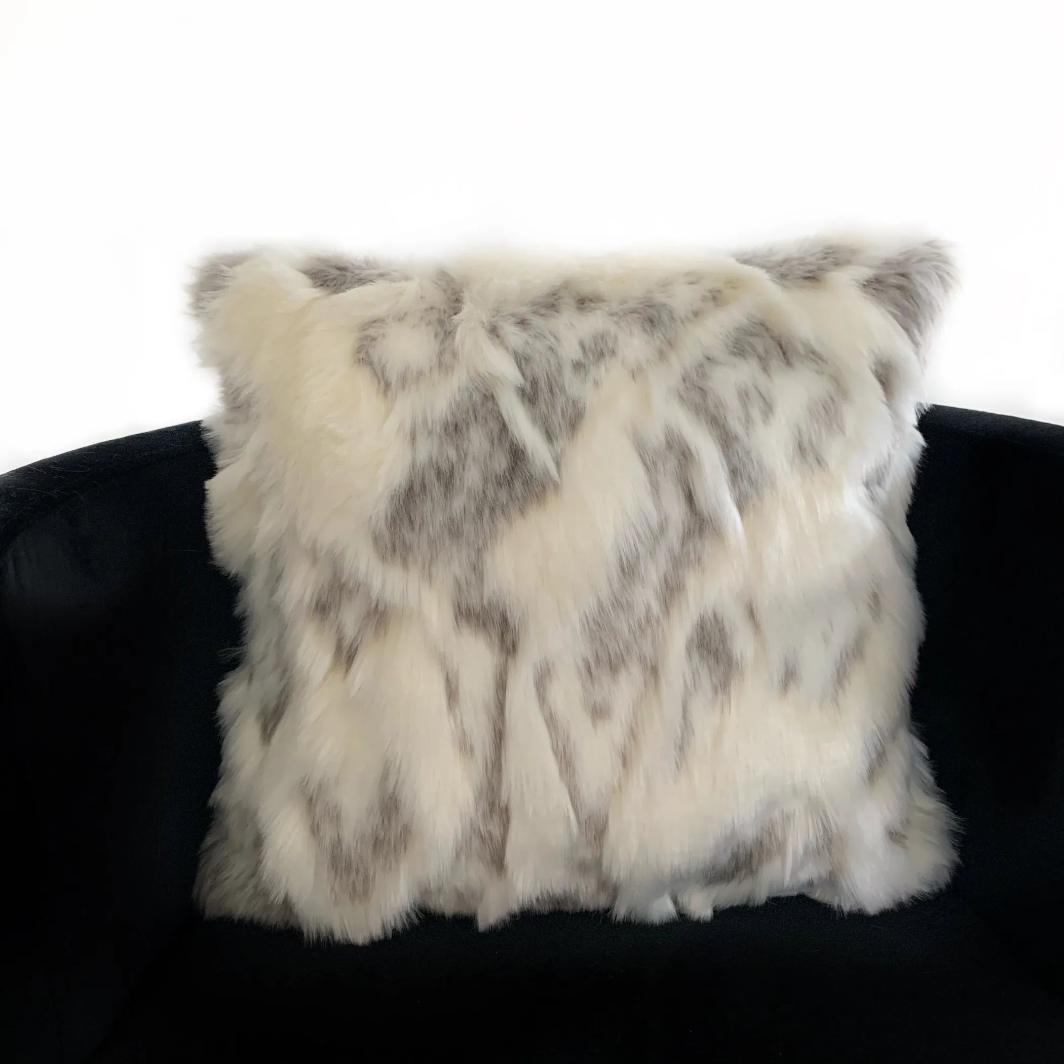 Ivory, Gray Rabbit Fur Animal Faux Fur Luxury Throw Pillow