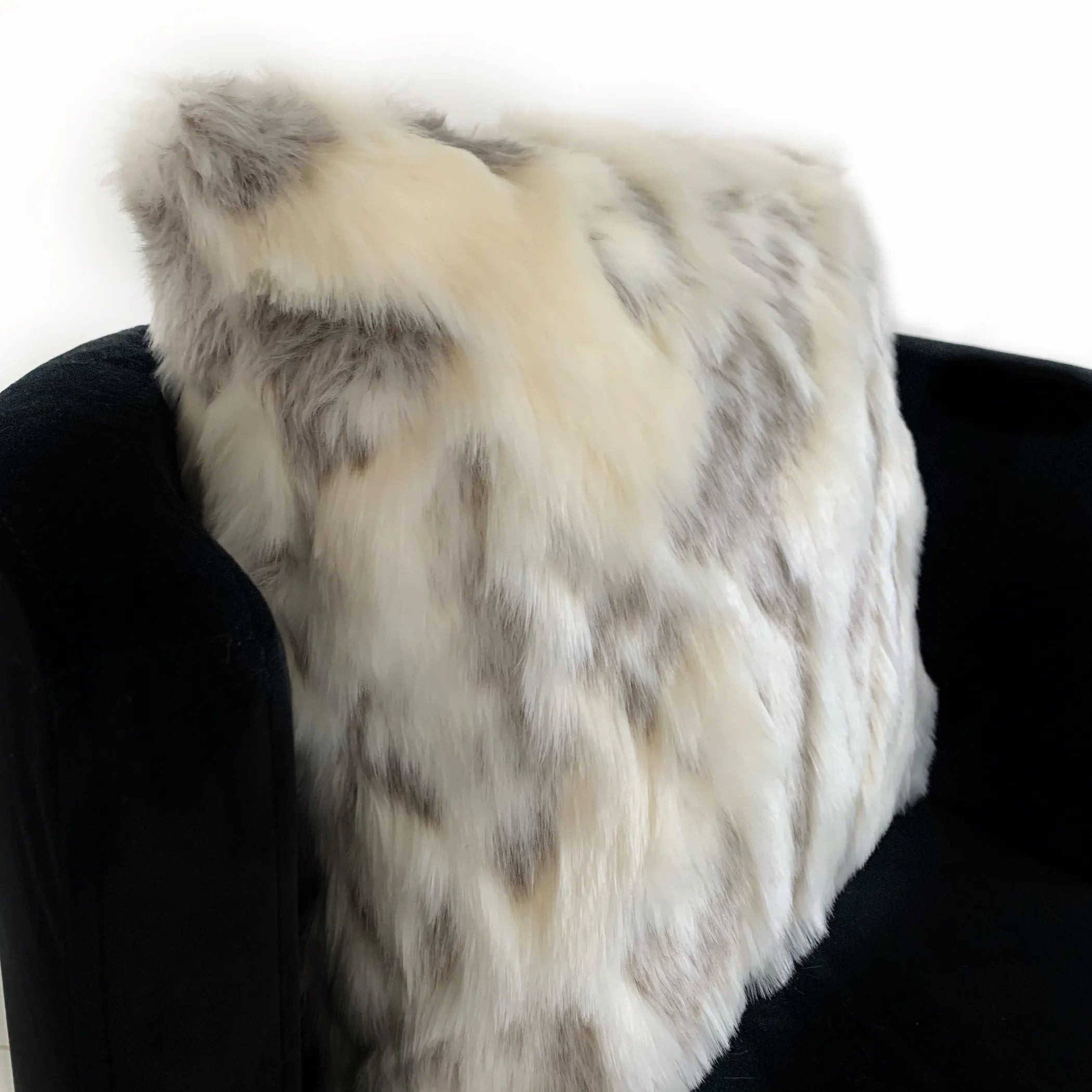 Ivory, Gray Rabbit Fur Animal Faux Fur Luxury Throw Pillow