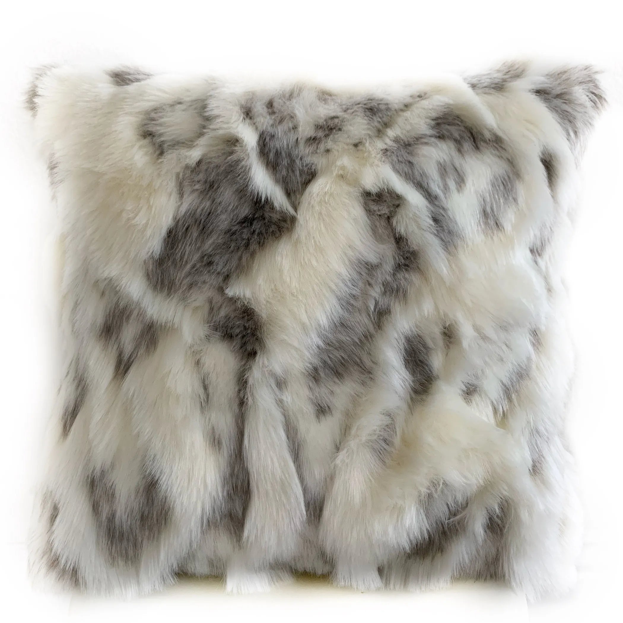 Ivory, Gray Rabbit Fur Animal Faux Fur Luxury Throw Pillow