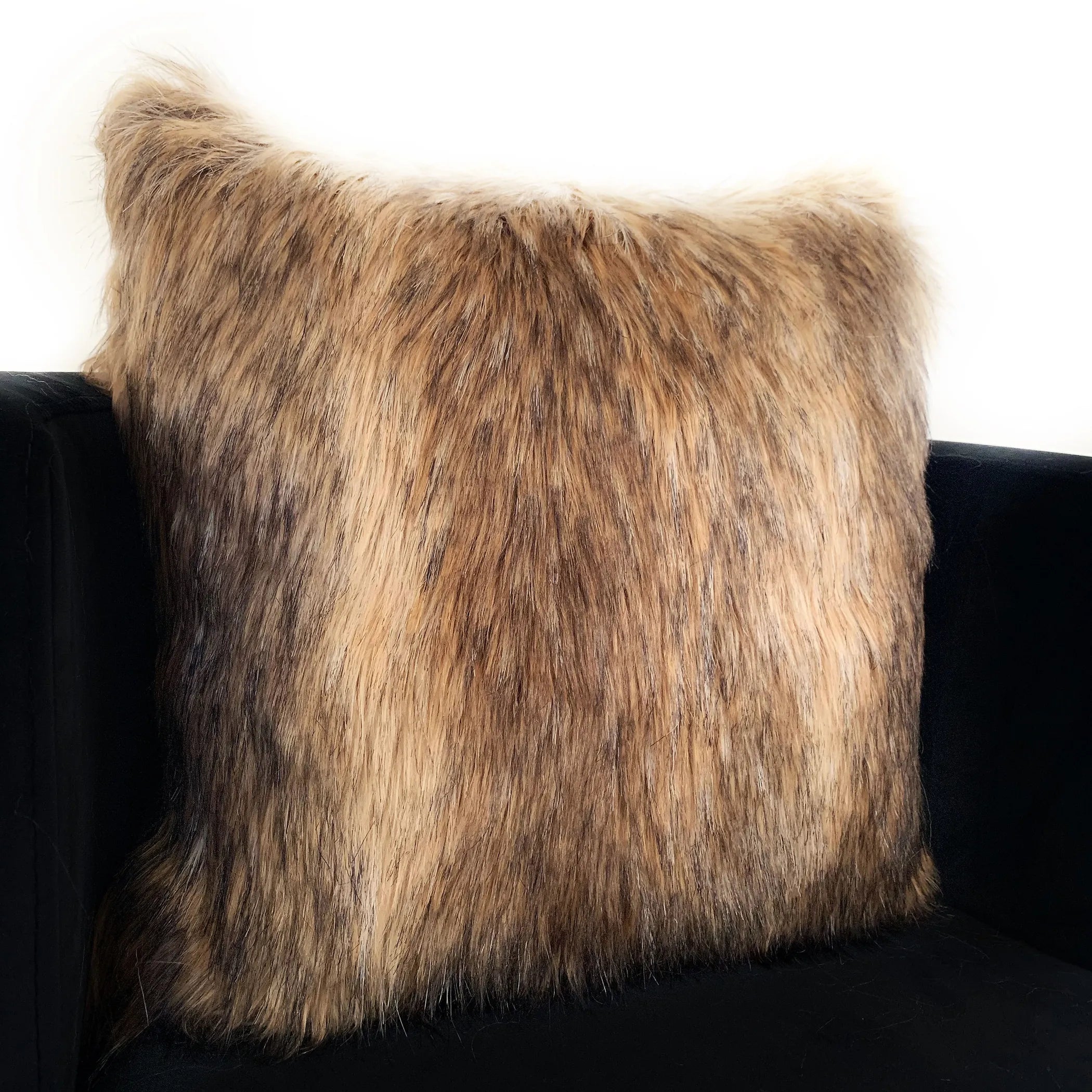 Light & Dark Brown Mountain Coyote Animal Faux Fur Luxury Throw Pillow