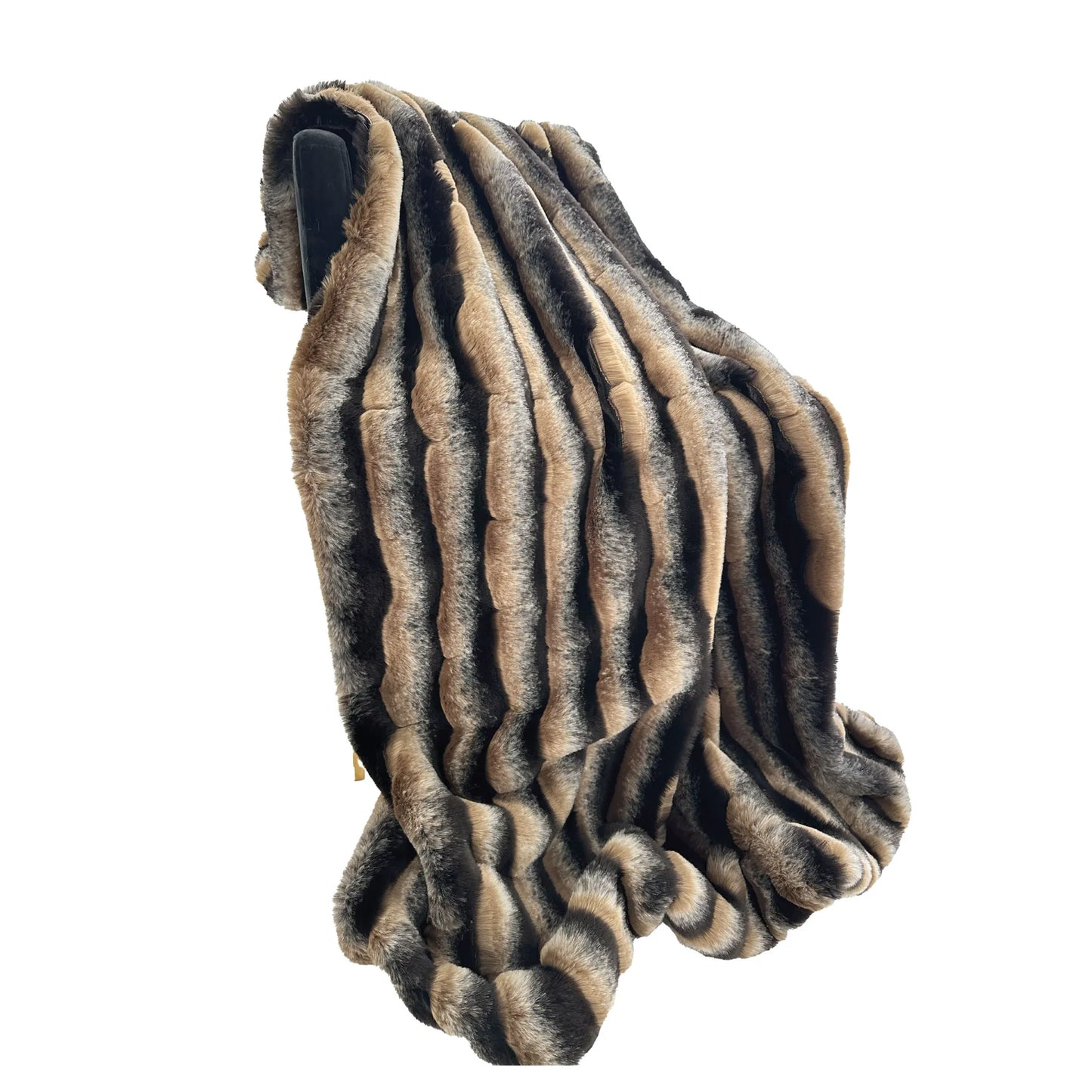 Plutus Taupe and Black Wild Wolf Plush Handmade Luxury Faux Fur Throw