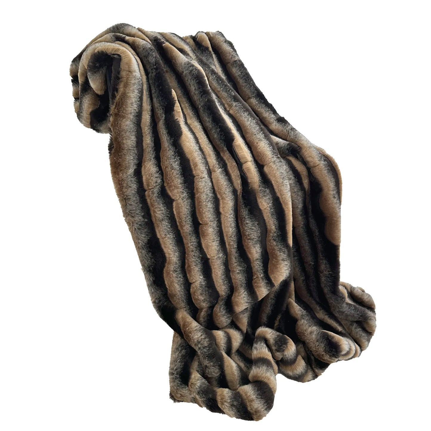 Plutus Taupe and Black Wild Wolf Plush Handmade Luxury Faux Fur Throw