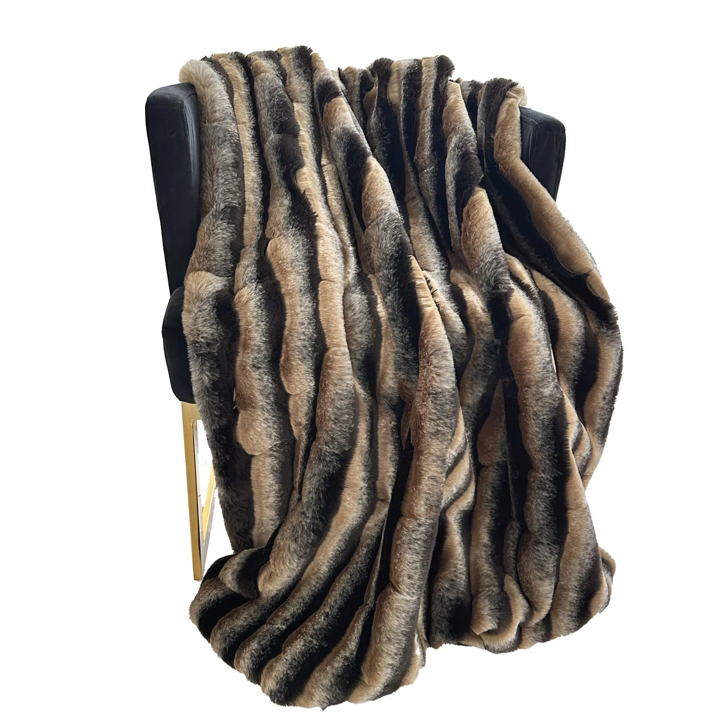 Plutus Taupe and Black Wild Wolf Plush Handmade Luxury Faux Fur Throw