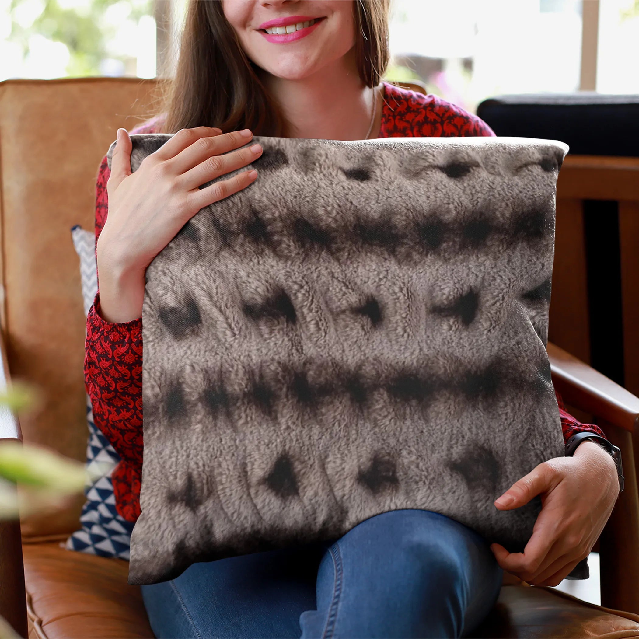 Animal Faux Fur Luxury Throw Pillow, Brown Fluffy Bunni