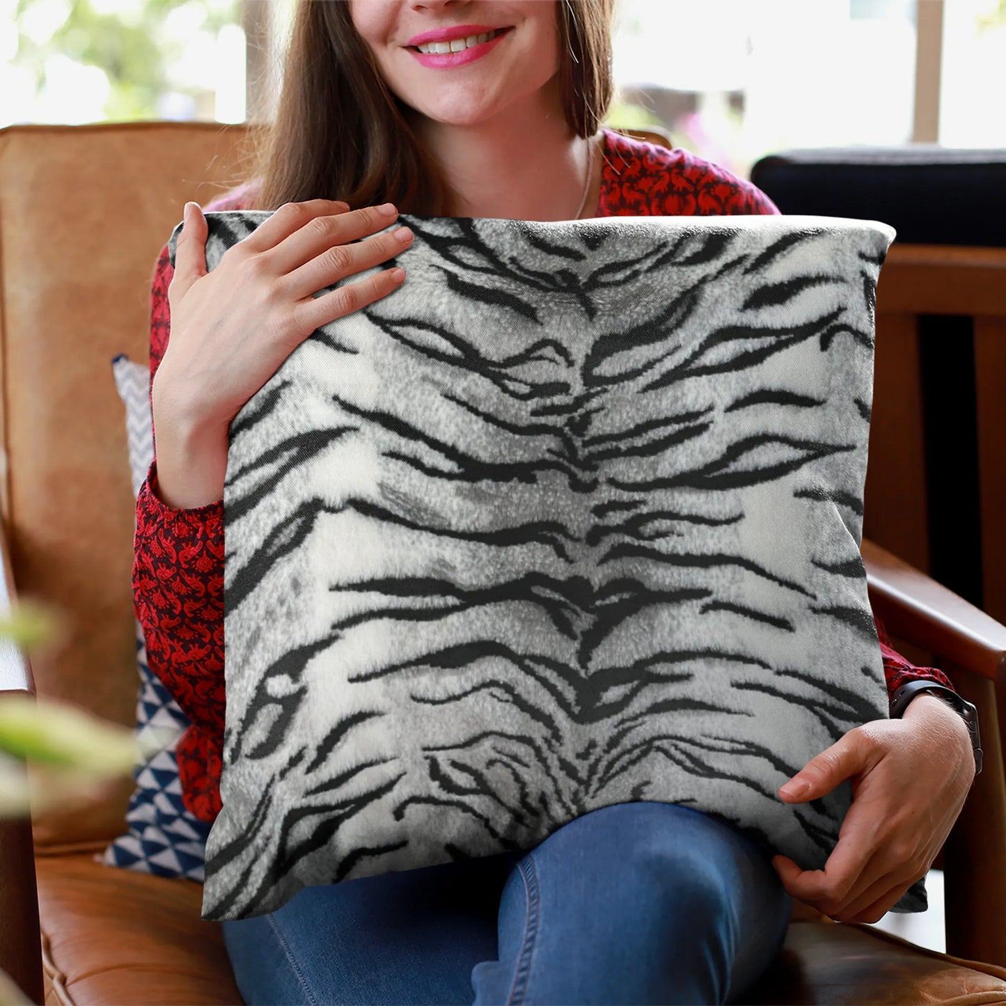 Animal Faux Fur Luxury Throw Pillow, Black and White Zebra