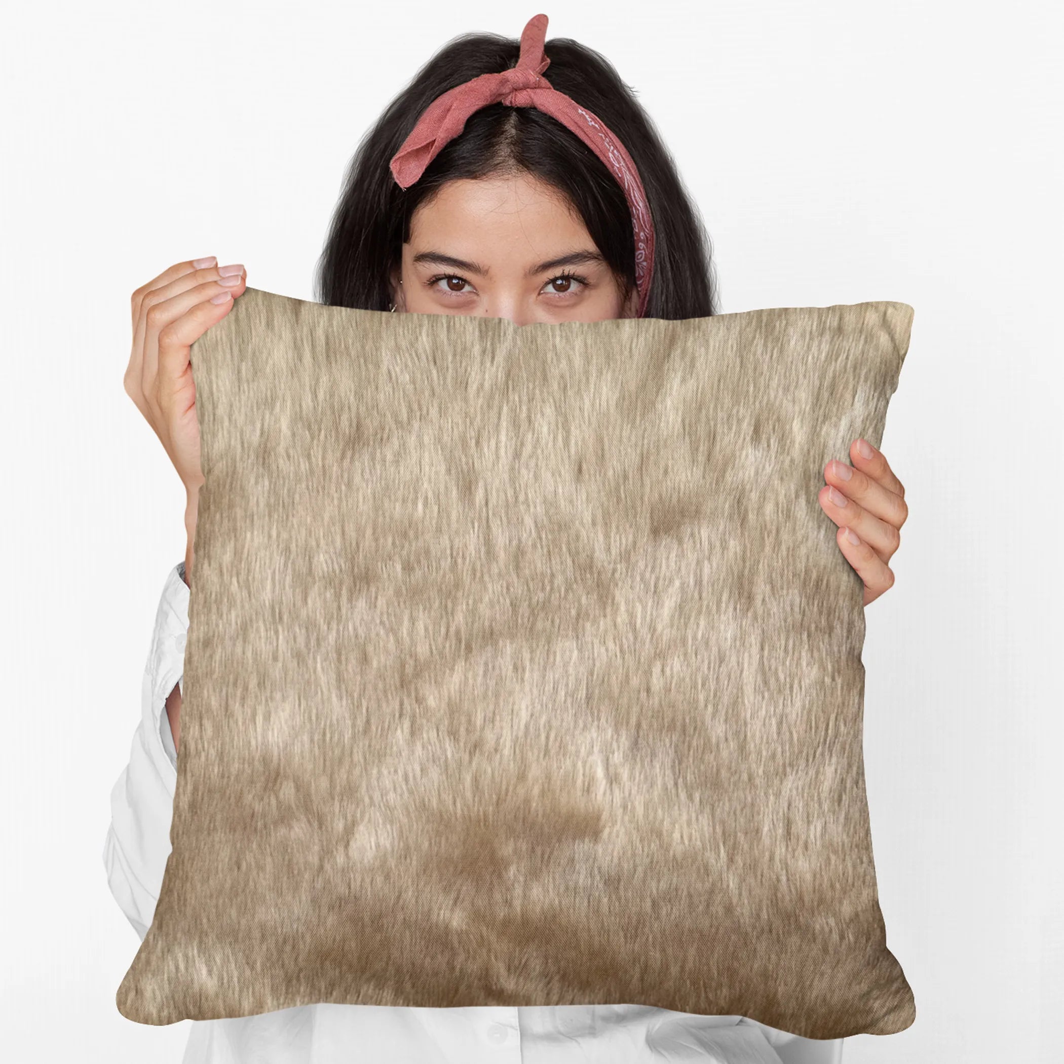 Brown Gold Rabbit Animal Faux Fur Luxury Throw Pillow