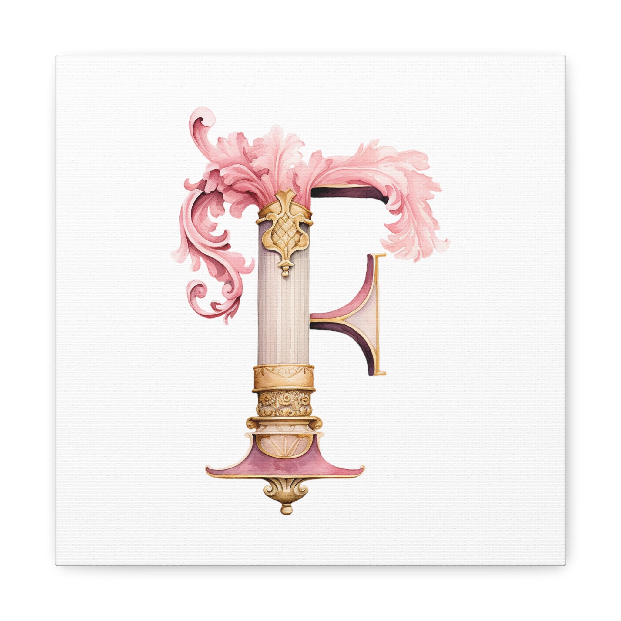 Monogram F Wall Art - Canvas Print Gallery Wrap - Single Initial Letter with Crown - Pink and Gold