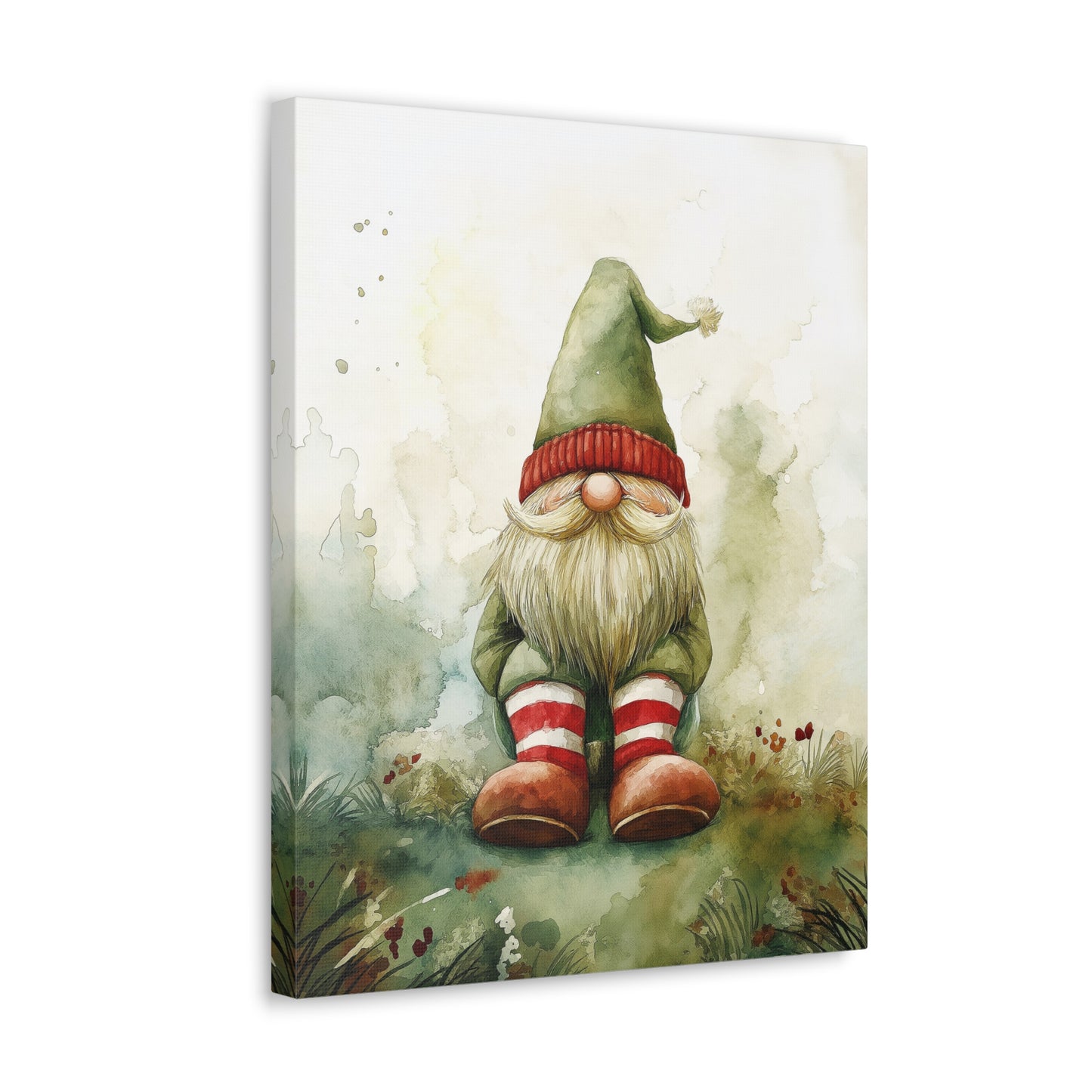 Holiday Gnome Canvas Print - Gallery Wrapped Wall Art - Red, White and Green