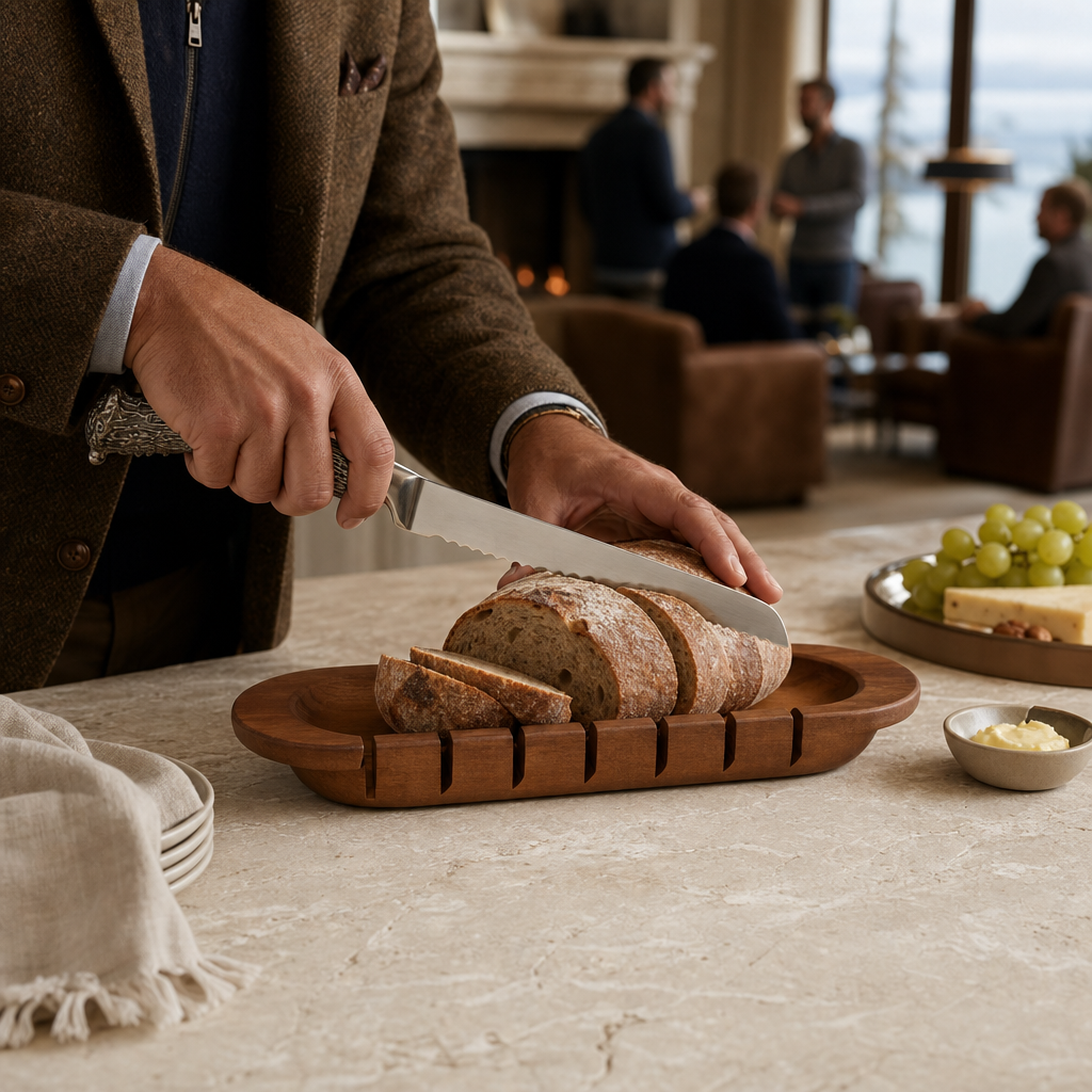 Oval Bread Board with Antler Knife