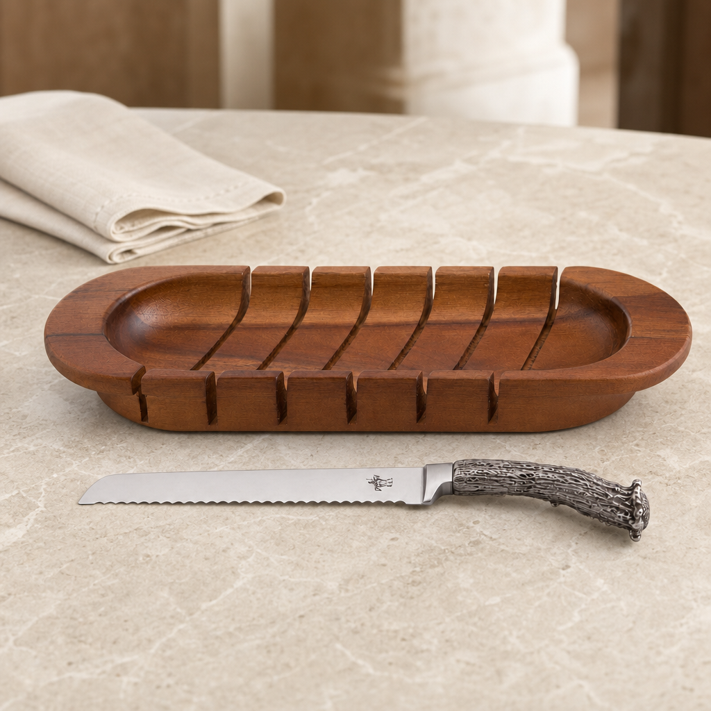 Oval Bread Board with Antler Knife