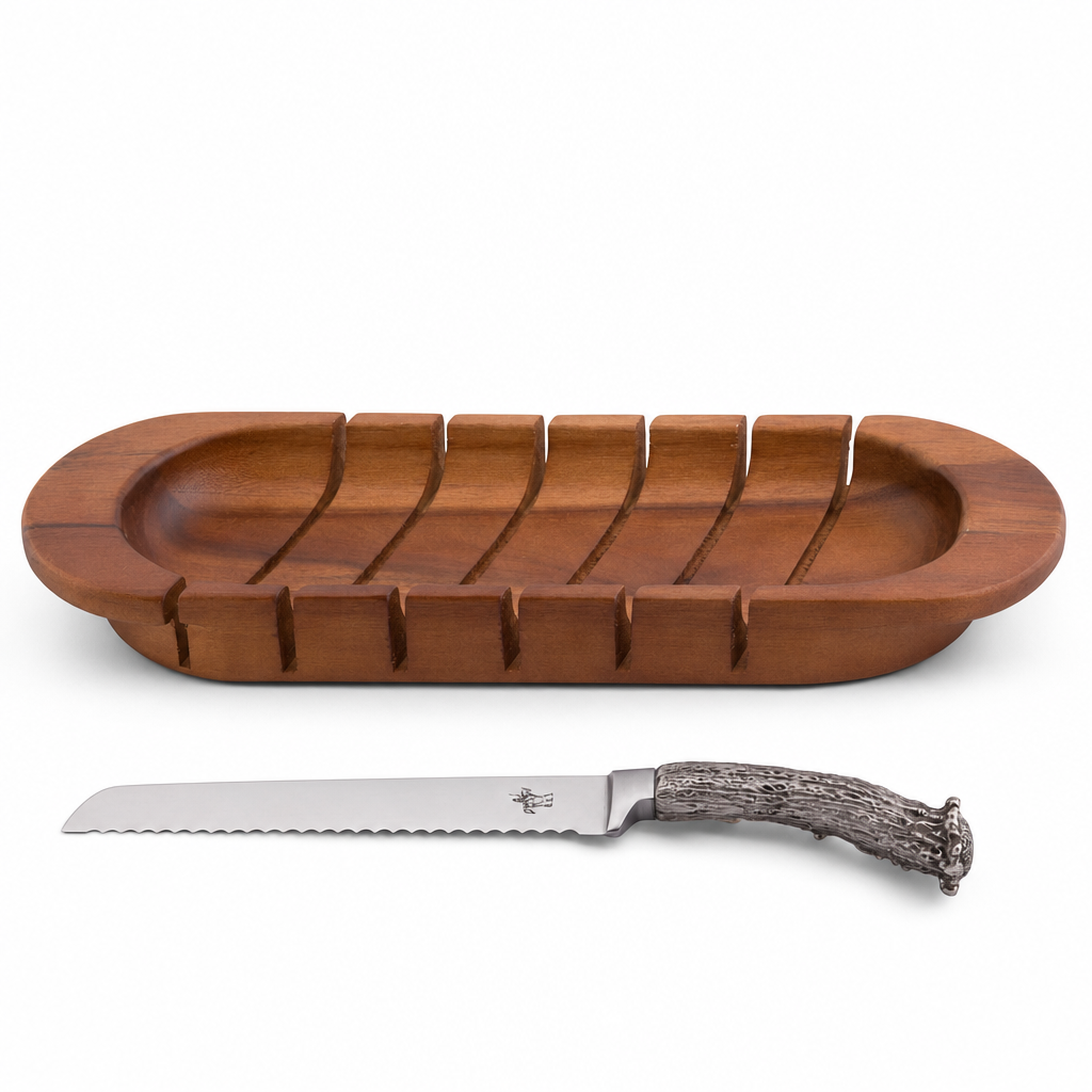 Oval Bread Board with Antler Knife