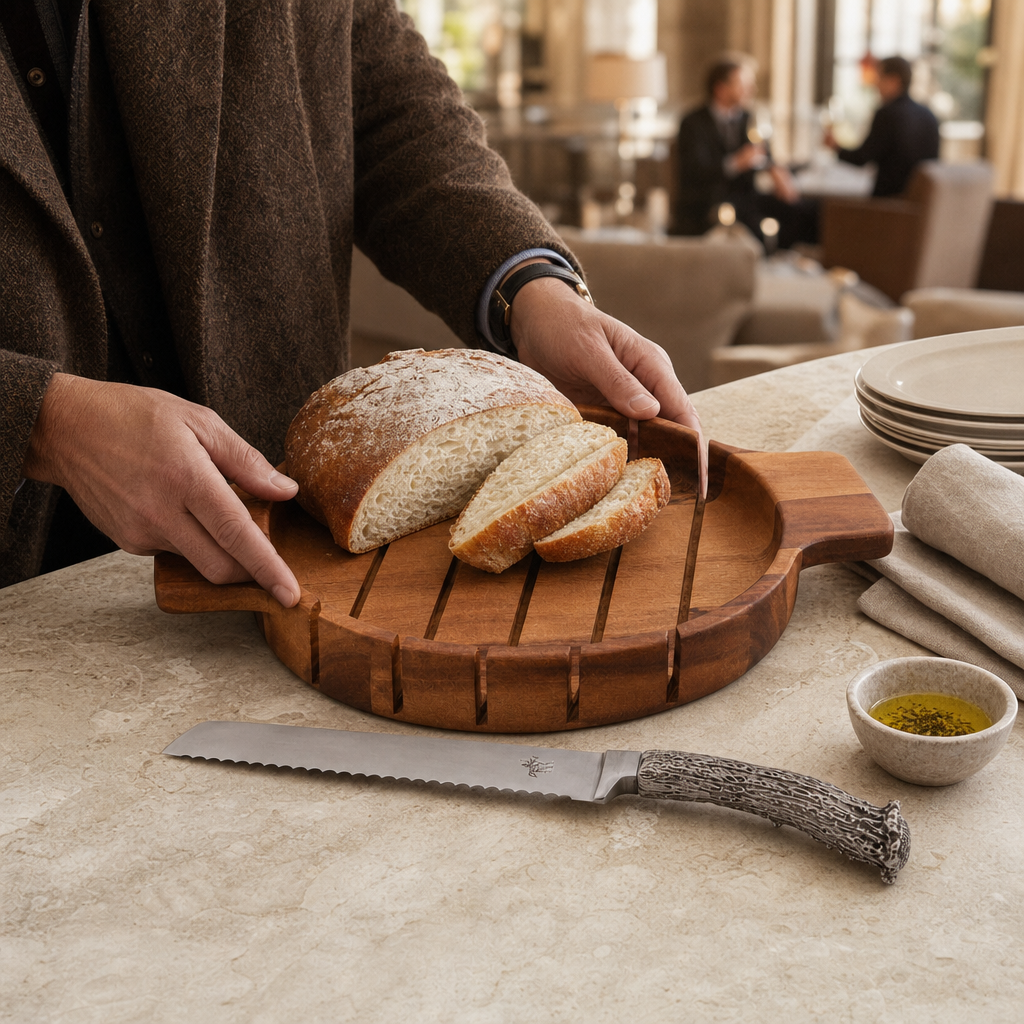 Round Bread Board with Antler Knife